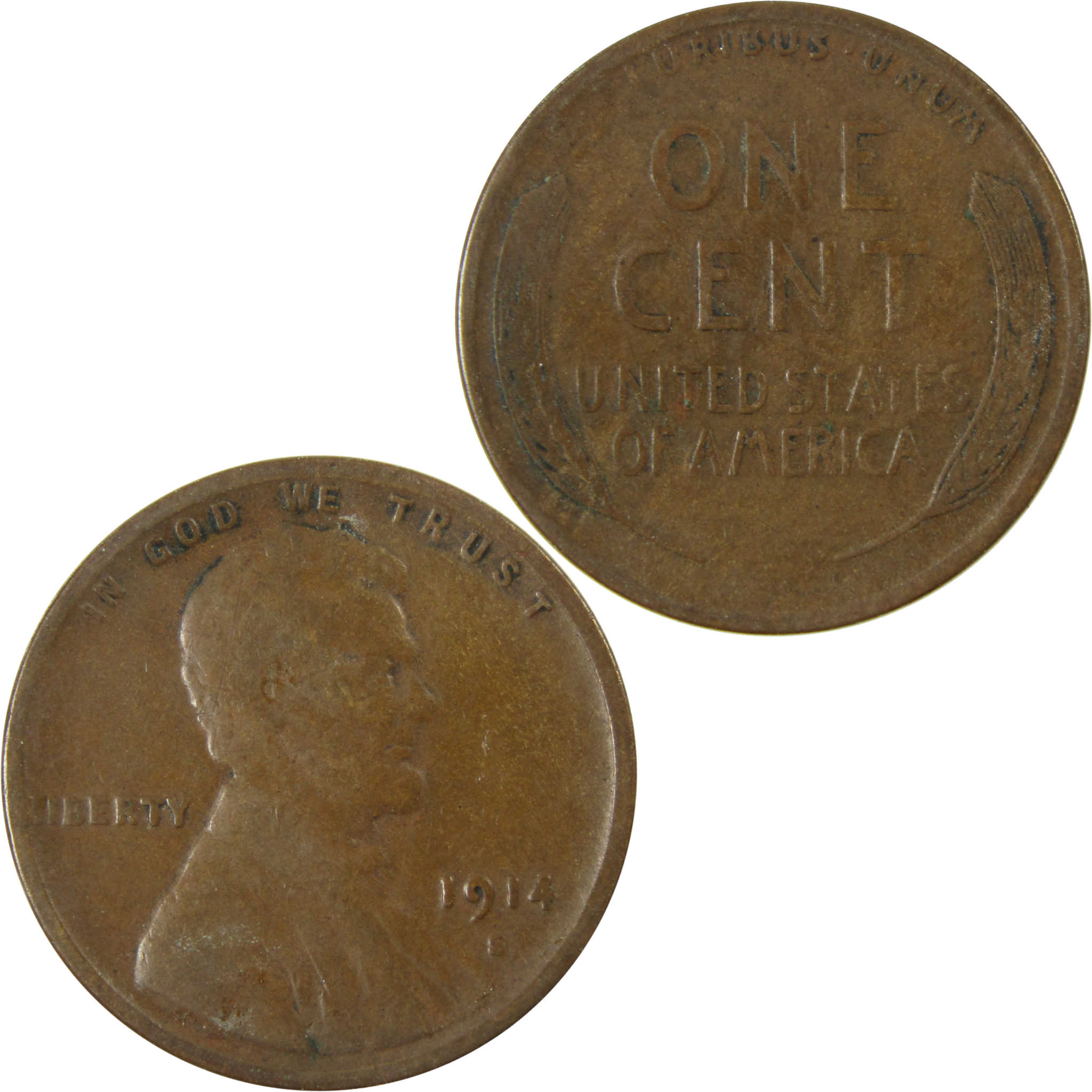 1914 S Lincoln Wheat Cent F Fine Penny 1c Coin Collectible SKU:I28144