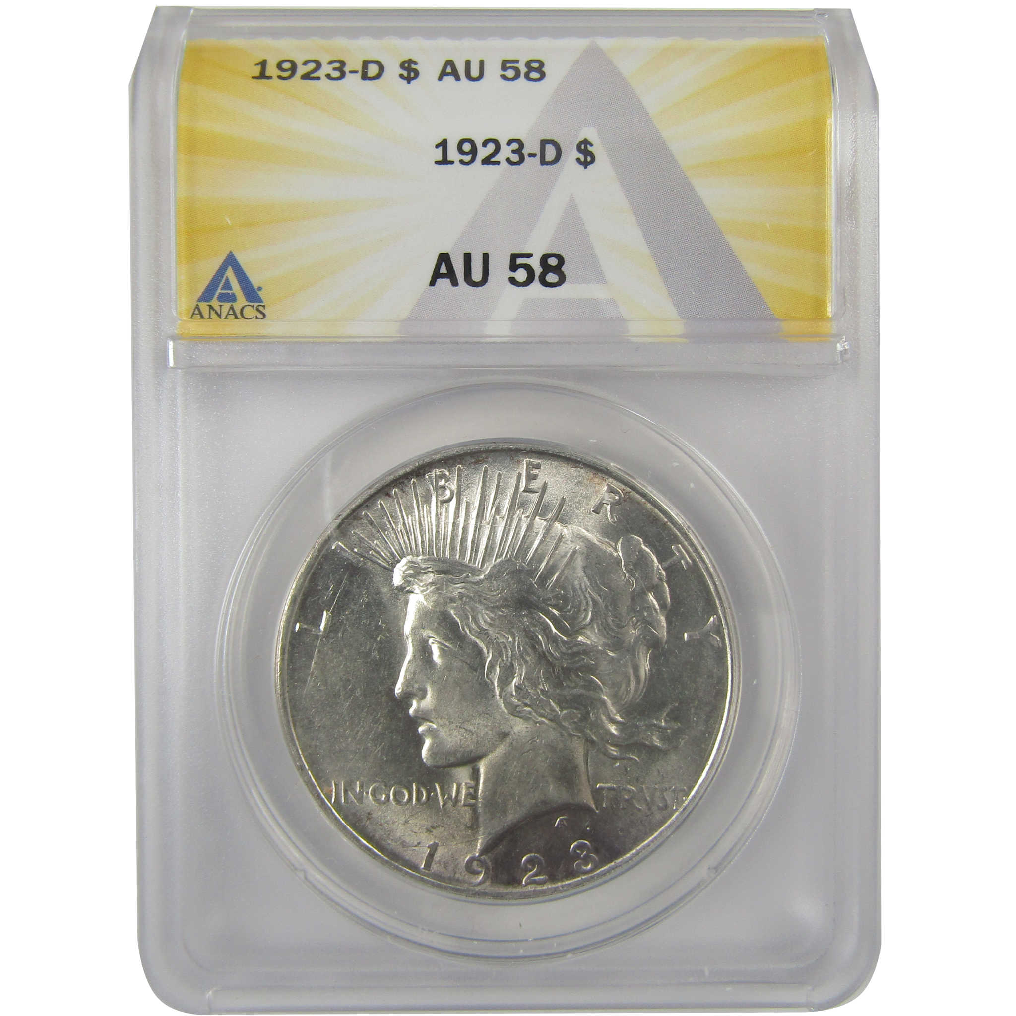 1923 D Peace Dollar AU 58 ANACS Silver $1 Coin SKU:I20884