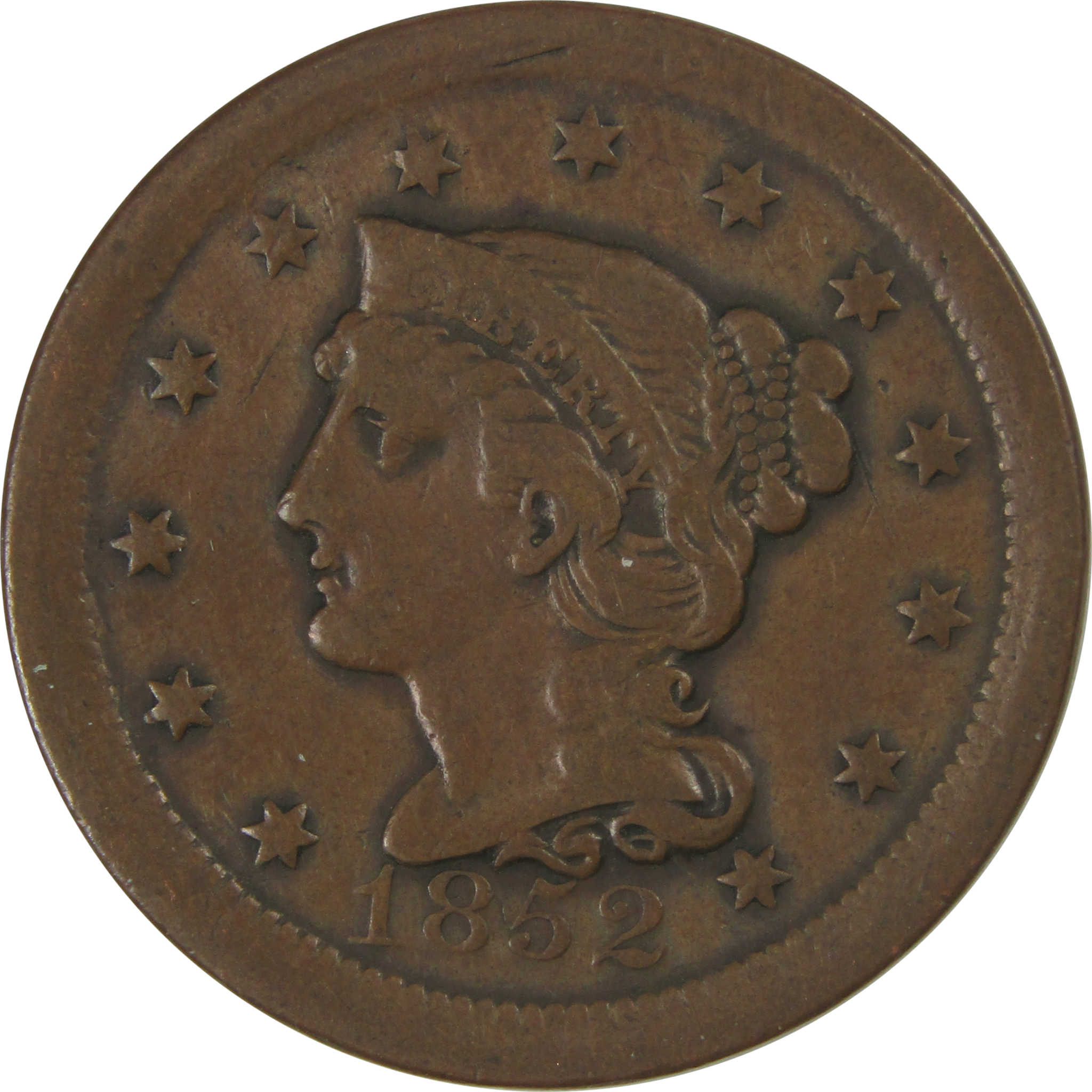 1852 Braided Hair Large Cent VF Very Fine Copper Penny SKU:I22692