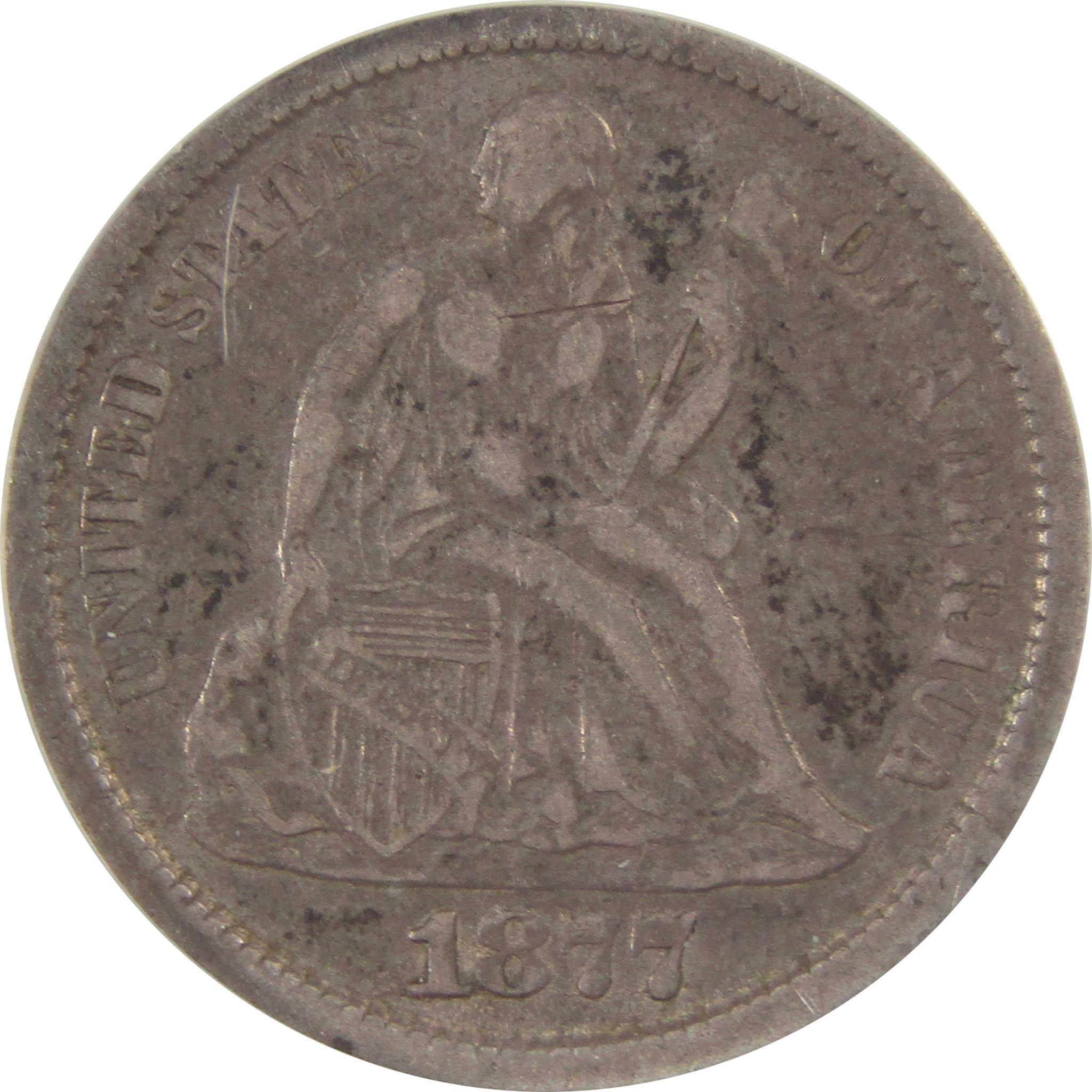 1877 CC Seated Liberty Silver Dime VF 30 Details ANACS SKU:I25492
