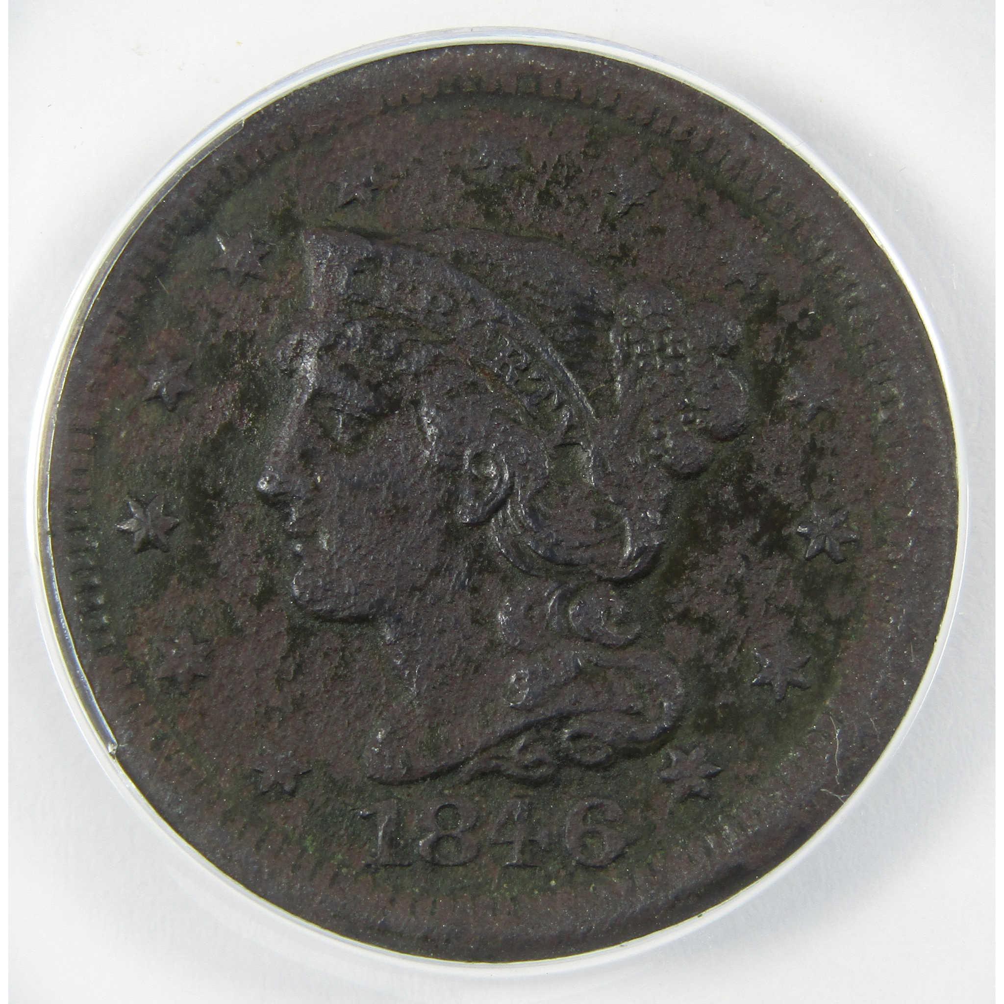 1846 Small Date Braided Hair Large Cent AU 50 Details ANACS SKU:I25508