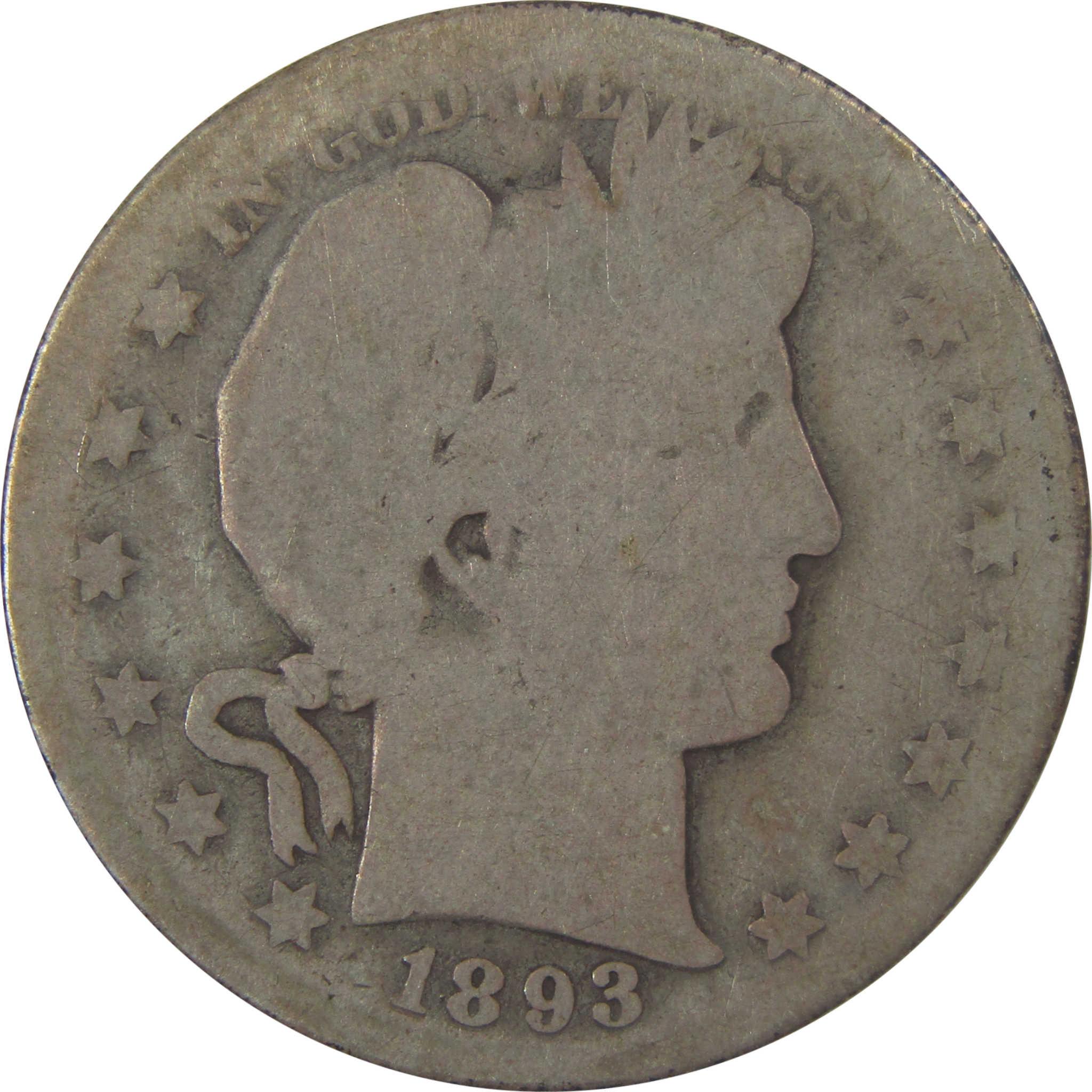 1893 S Barber Silver Half Dollar AG About Good 50c Coin SKU:I25305