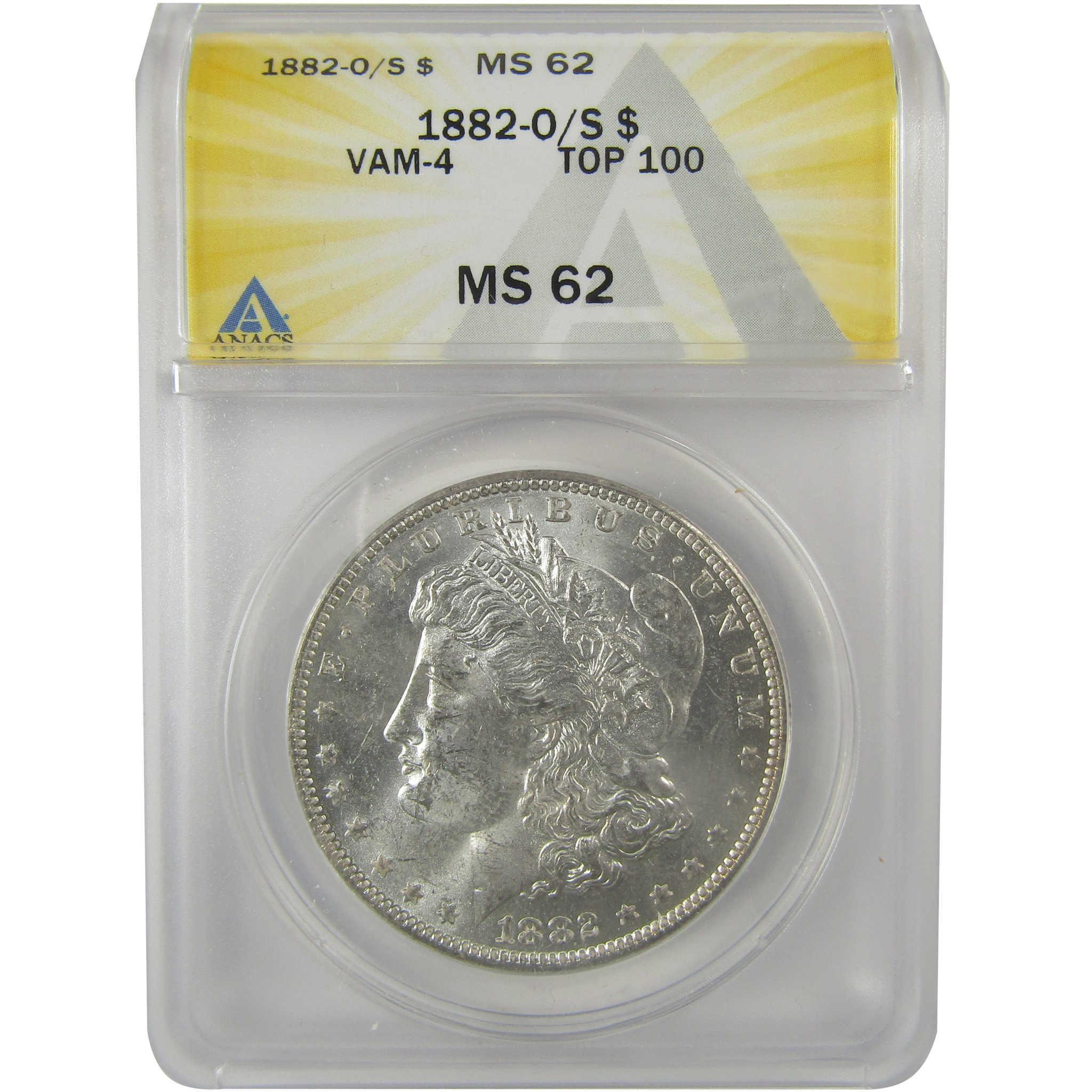 1882 O/S VAM-4 Recessed Top 100 Morgan Dollar MS 62 ANACS SKU:I21942 - Morgan coin - Morgan silver dollar - Morgan silver dollar for sale - Profile Coins & Collectibles