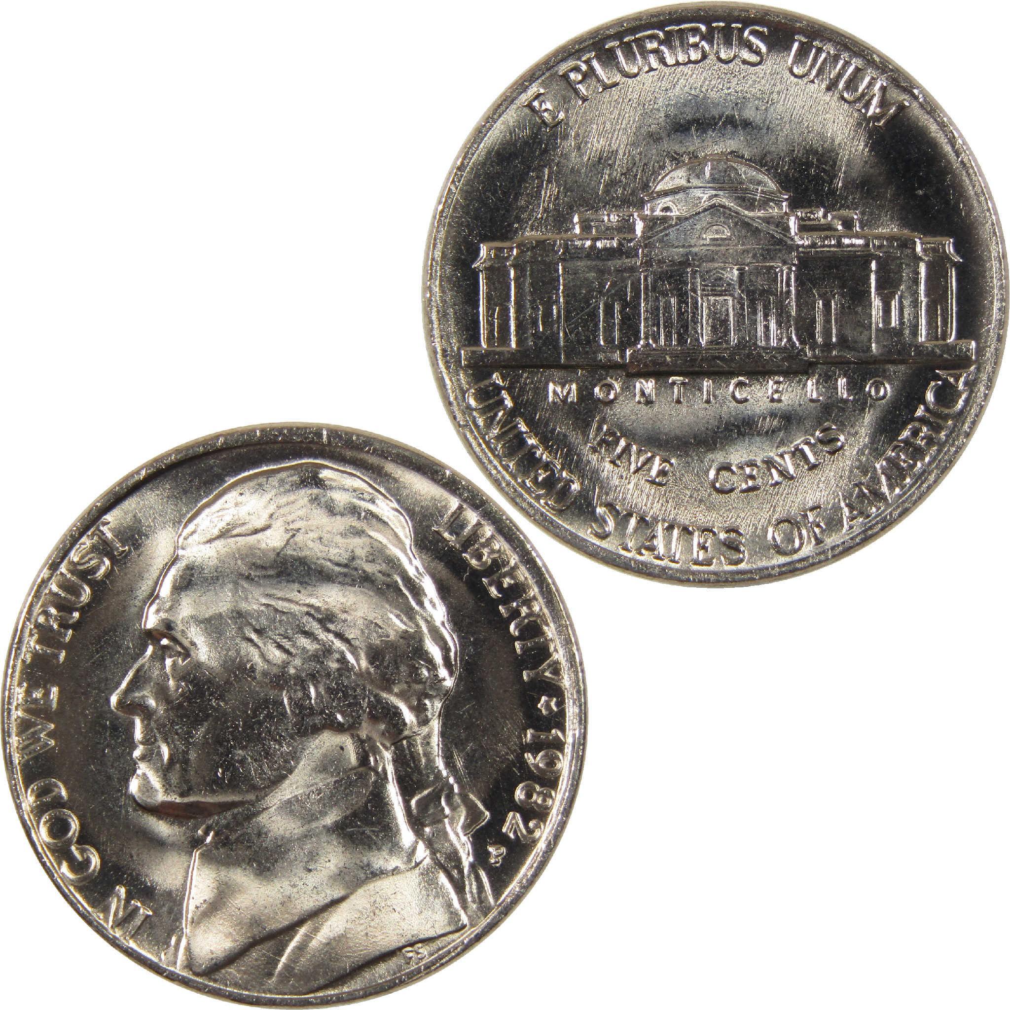 1982 Jefferson nickel collectible coin with Monticello and profile image