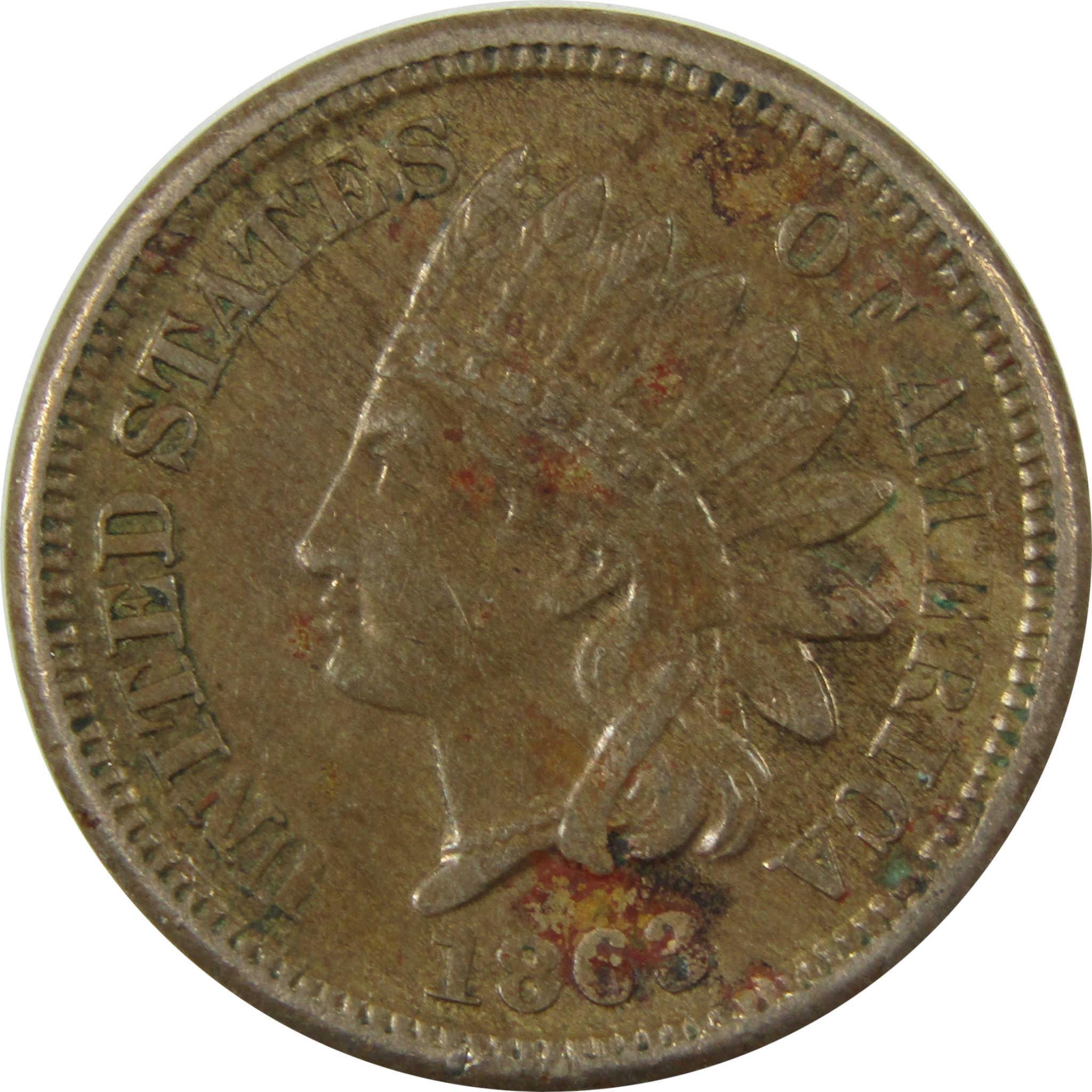 1863 Indian Head Cent XF EF Extremely Fine Details Penny SKU:CP1271