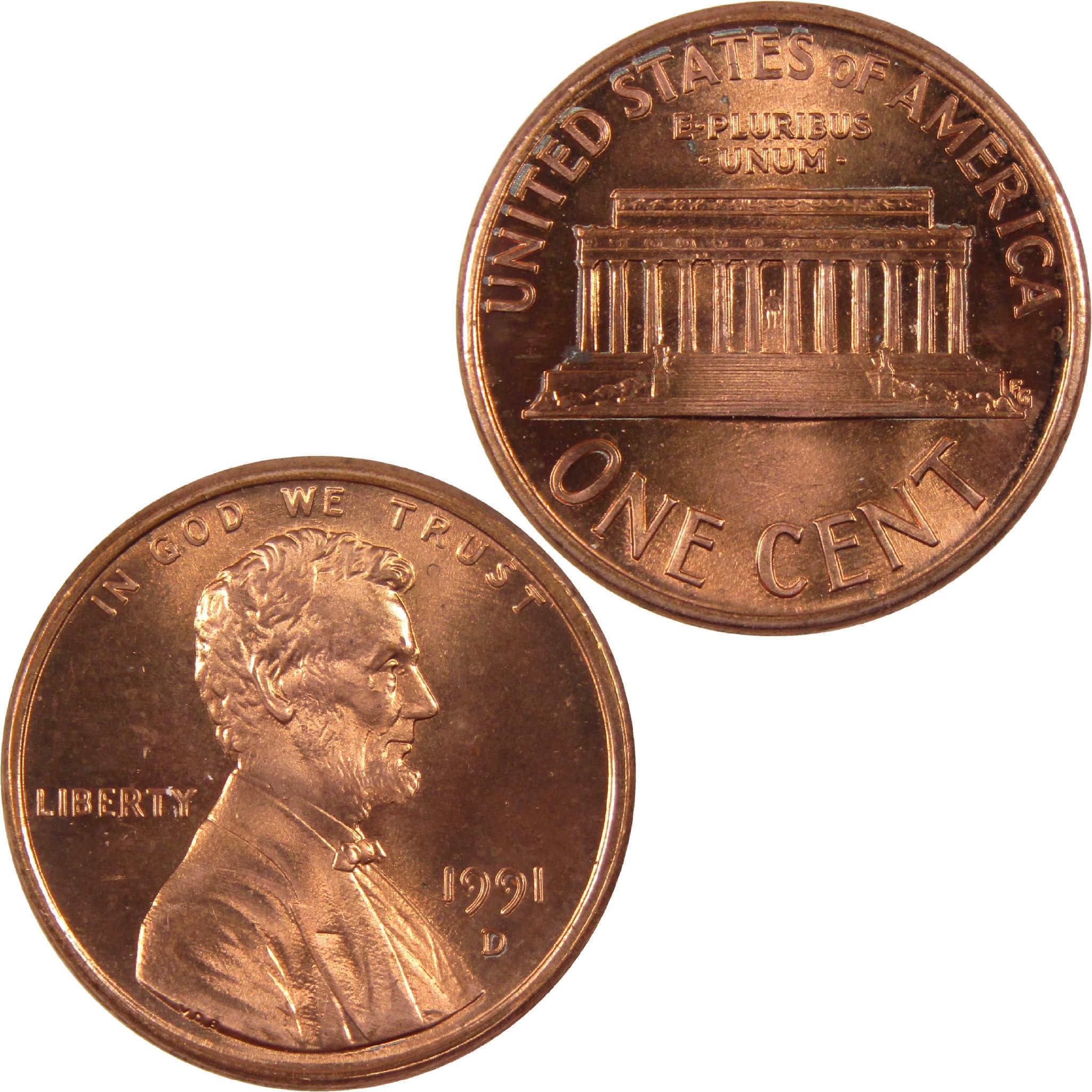 1991 Lincoln wheat penny collectible coin, obverse and reverse views, copper finish