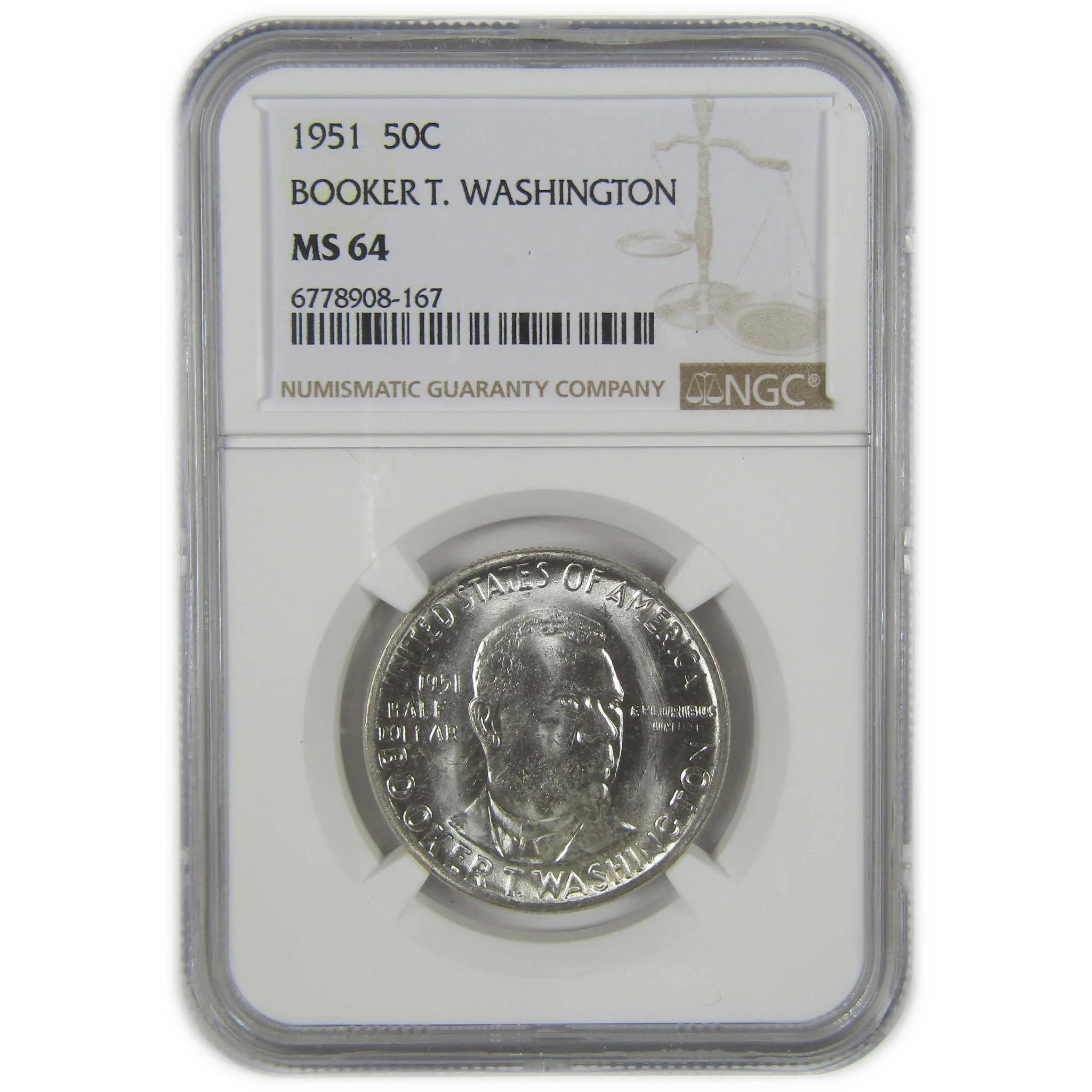 1951 Booker T Washington Commemorative Silver Half Dollar MS 64 NGC