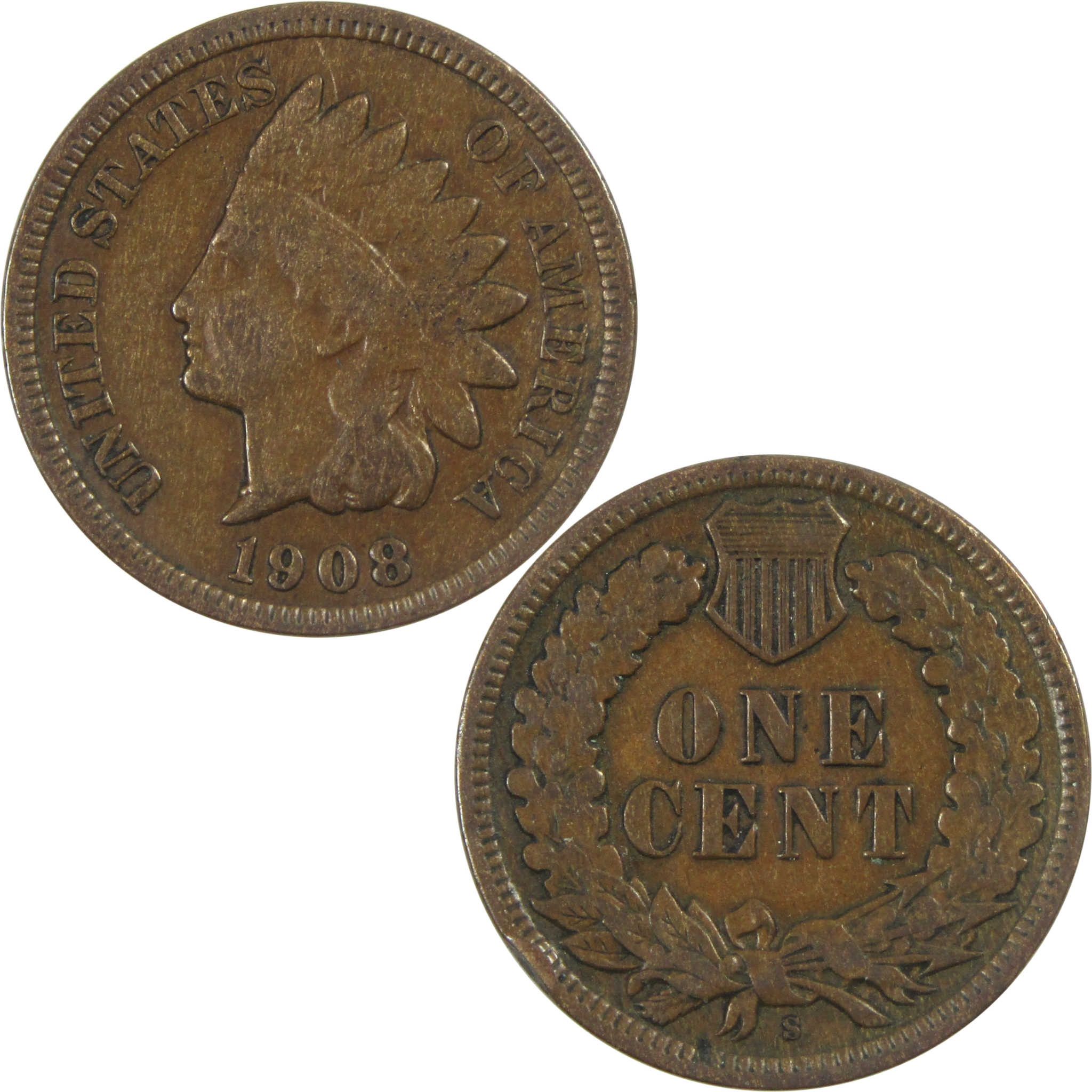 1908 S Indian Head Cent VG Very Good Penny 1c Coin SKU:CPC7909