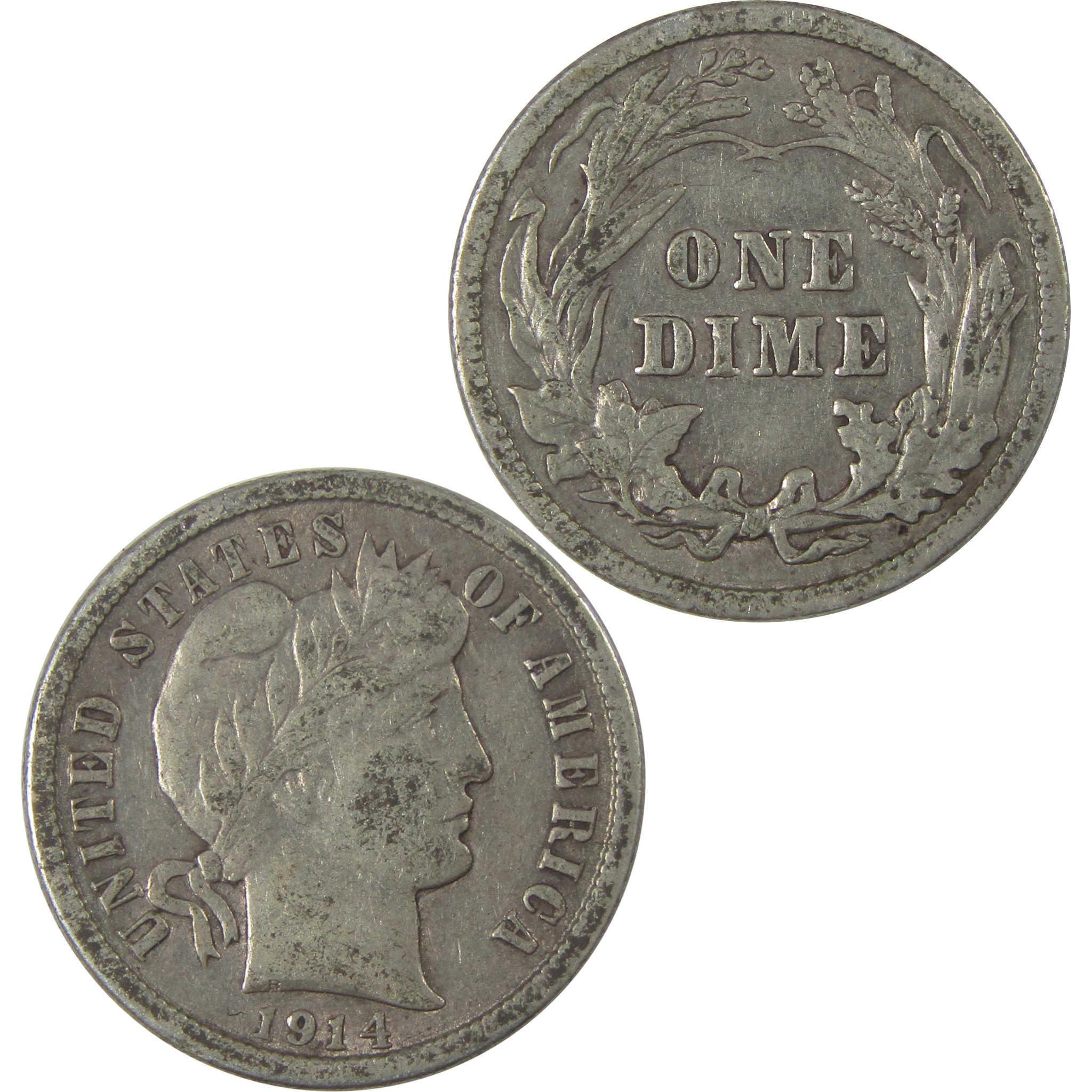 1914 Barber Dime XF EF Extremely Fine Silver 10c Coin SKU:I21106
