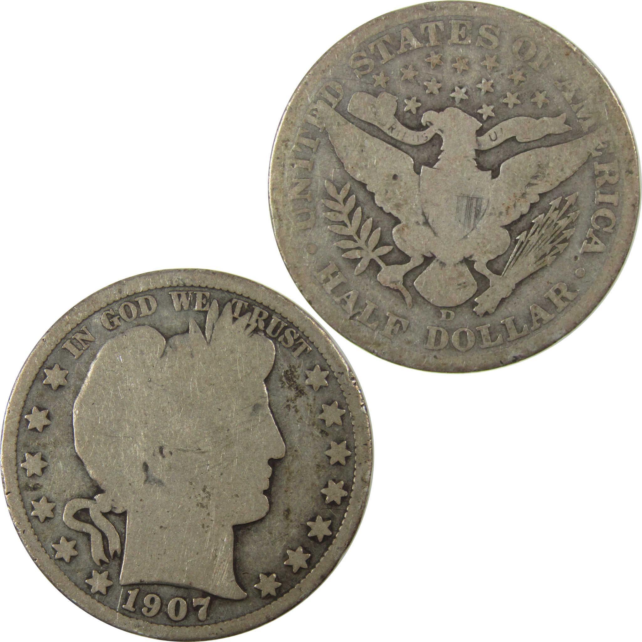 1907 D Barber Silver Half Dollar G Good Details 50c Coin SKU:I25813
