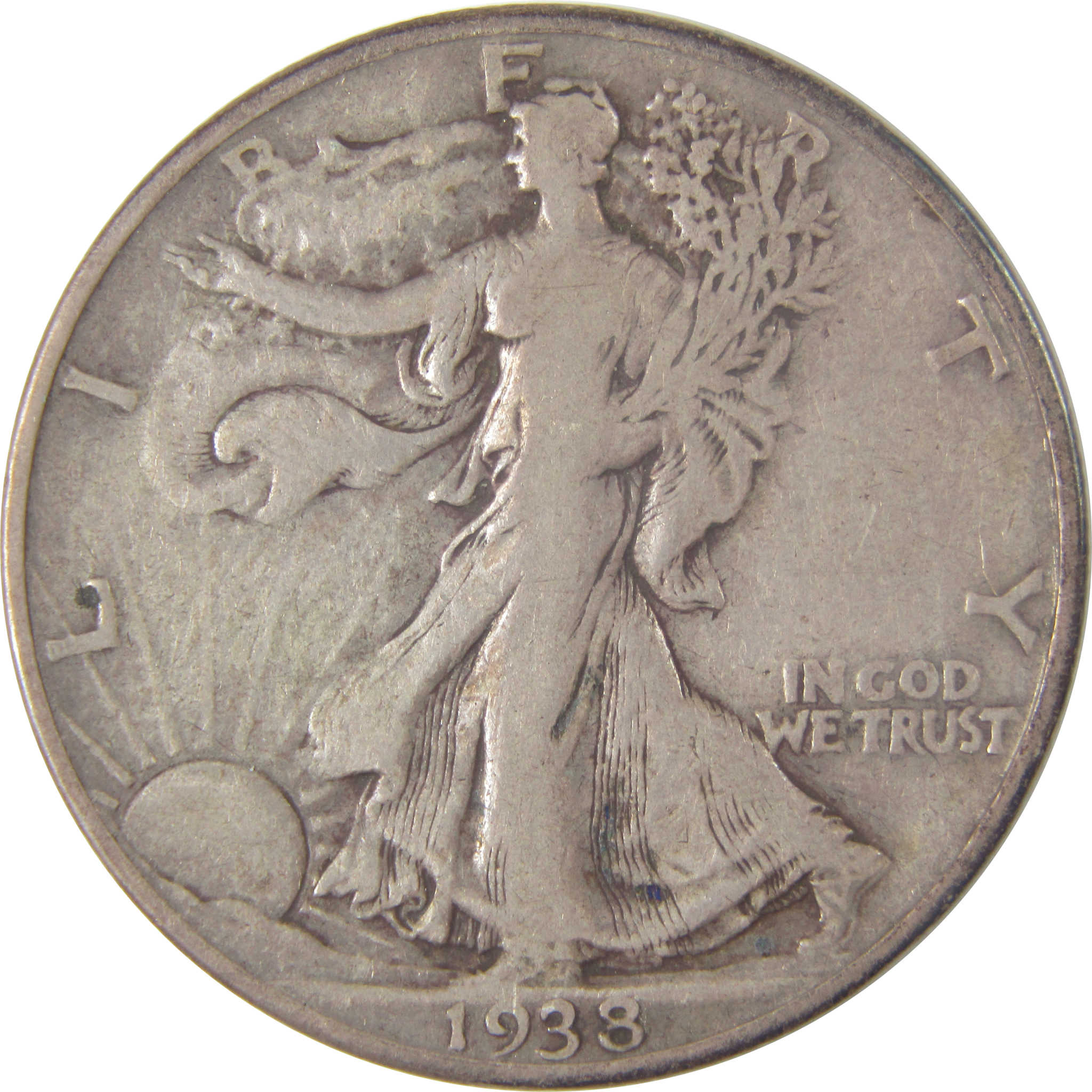 1938 D Liberty Walking Half Dollar F Fine Silver 50c Coin SKU:I17084