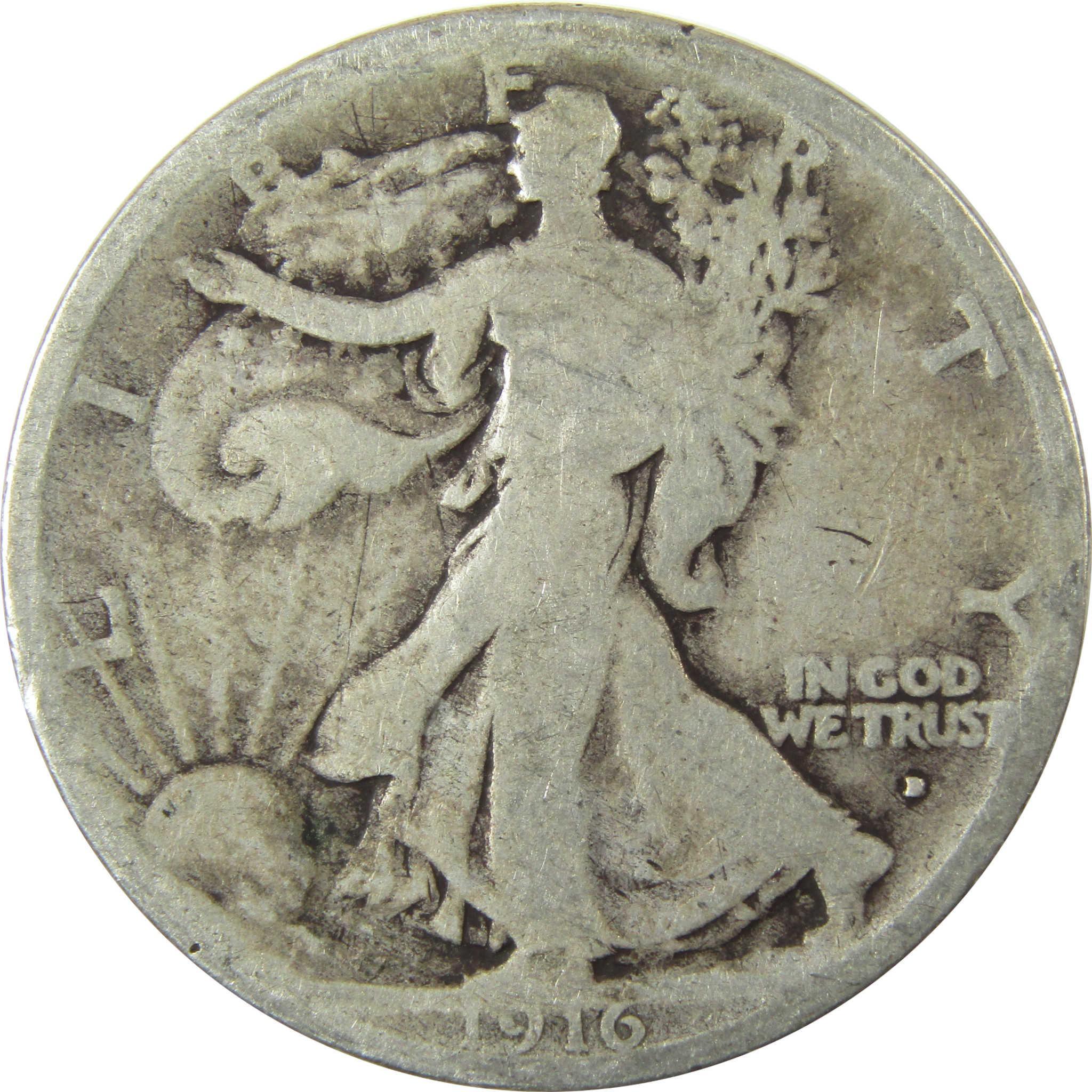 1916 D Liberty Walking Silver Half Dollar AG About Good SKU:CP1461