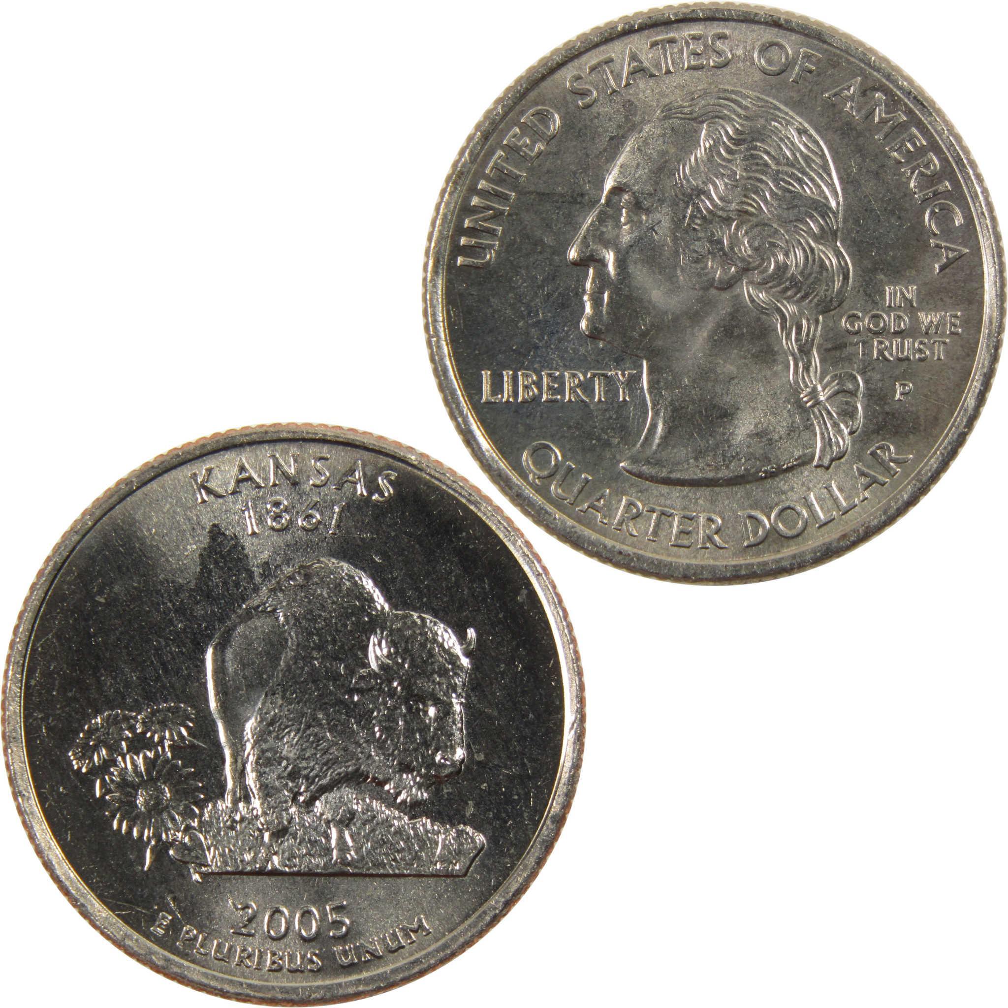 2005 P Kansas State Quarter BU Uncirculated Clad 25c Coin