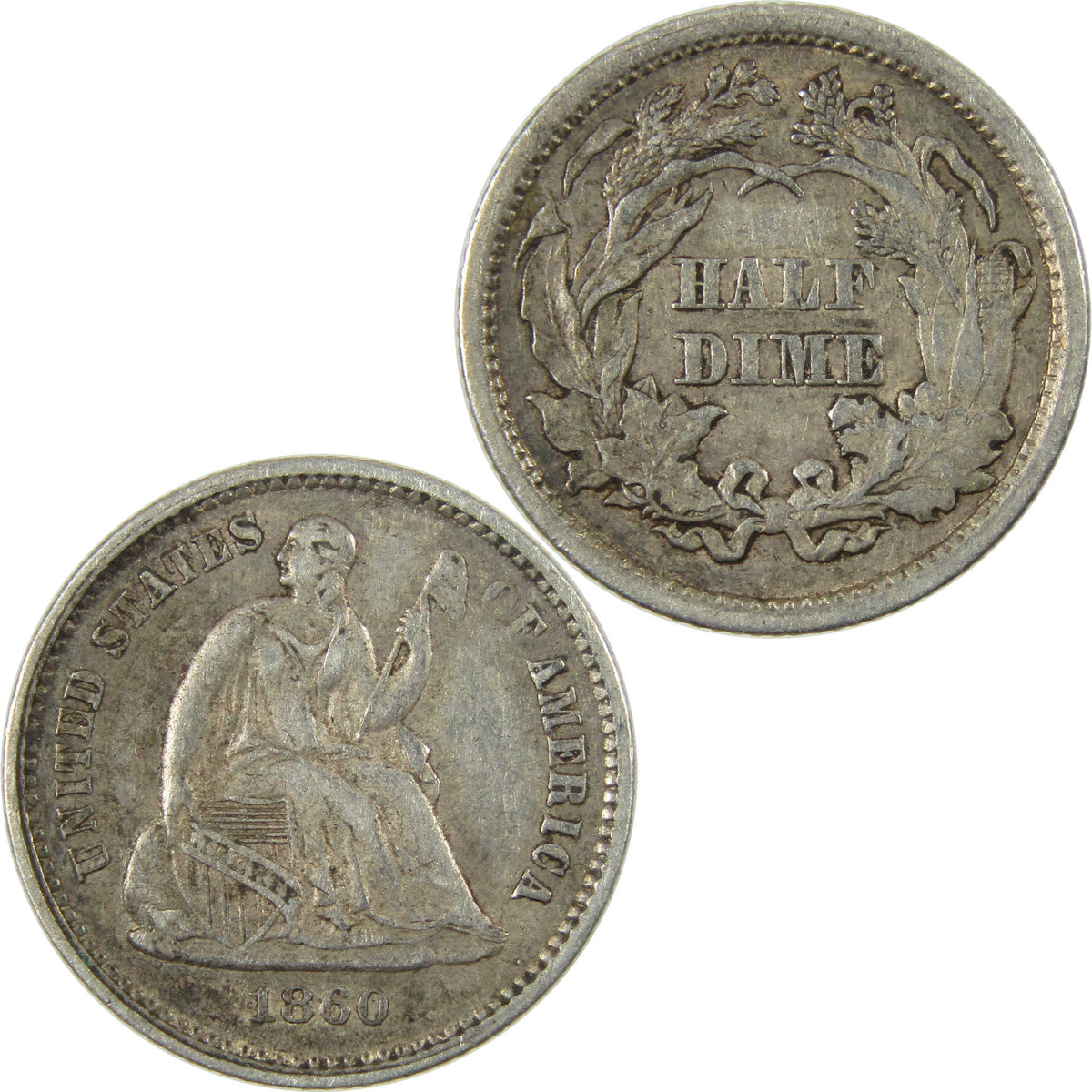 1860 Seated Liberty Silver Half Dime XF EF Extremely Fine 5c Coin
