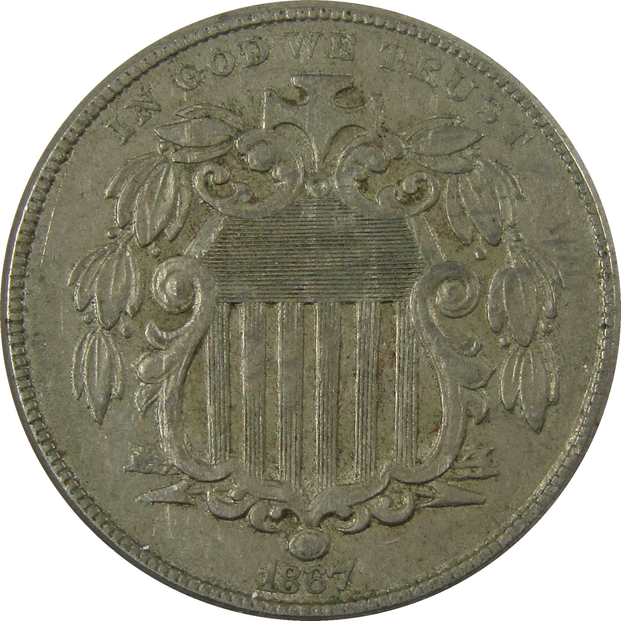 1867 No Rays Shield Nickel XF EF Extremely Fine Details SKU:I27865