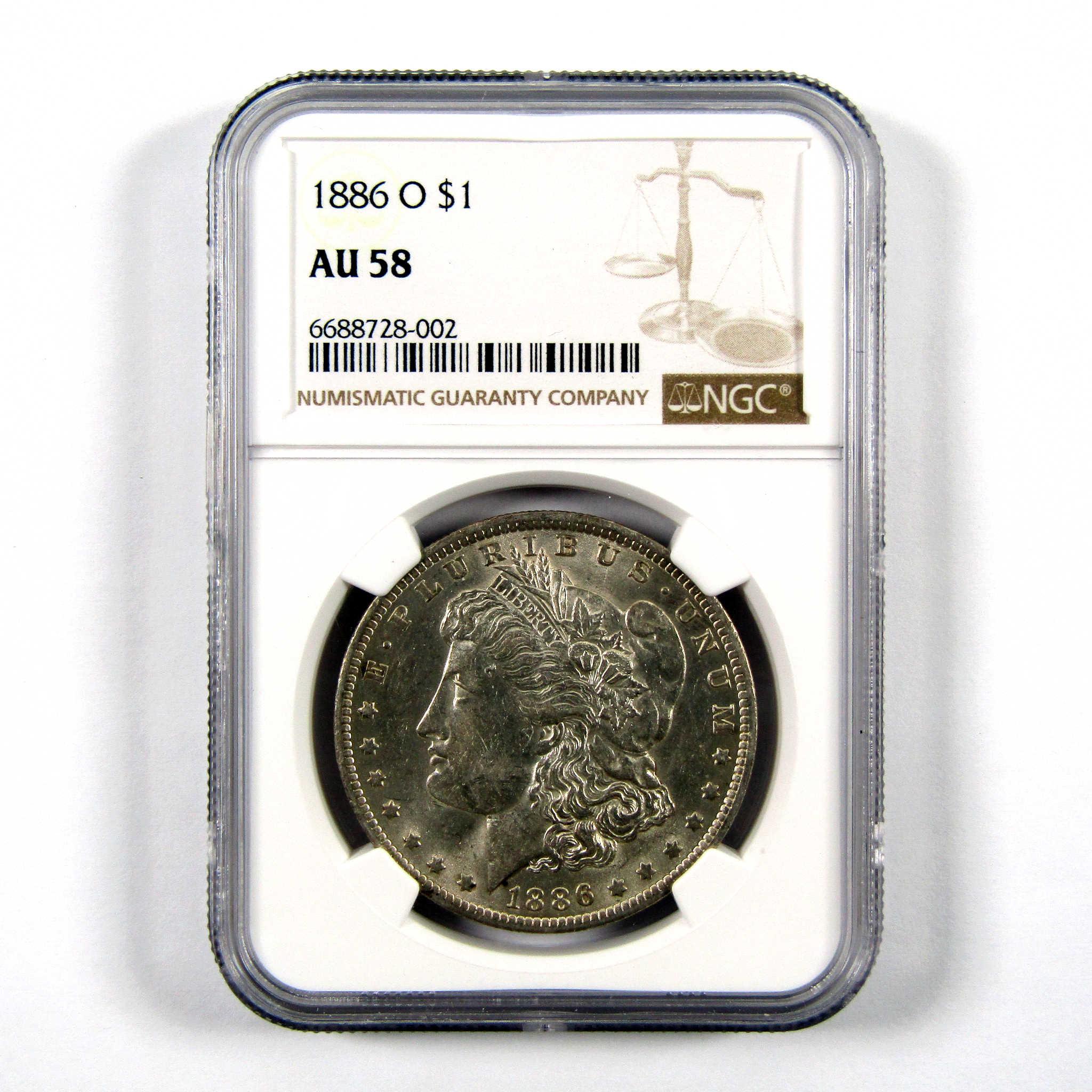 1886 O Morgan Dollar AU 58 NGC 90% Silver $1 Coin SKU:I10675 - Morgan coin - Morgan silver dollar - Morgan silver dollar for sale - Profile Coins & Collectibles