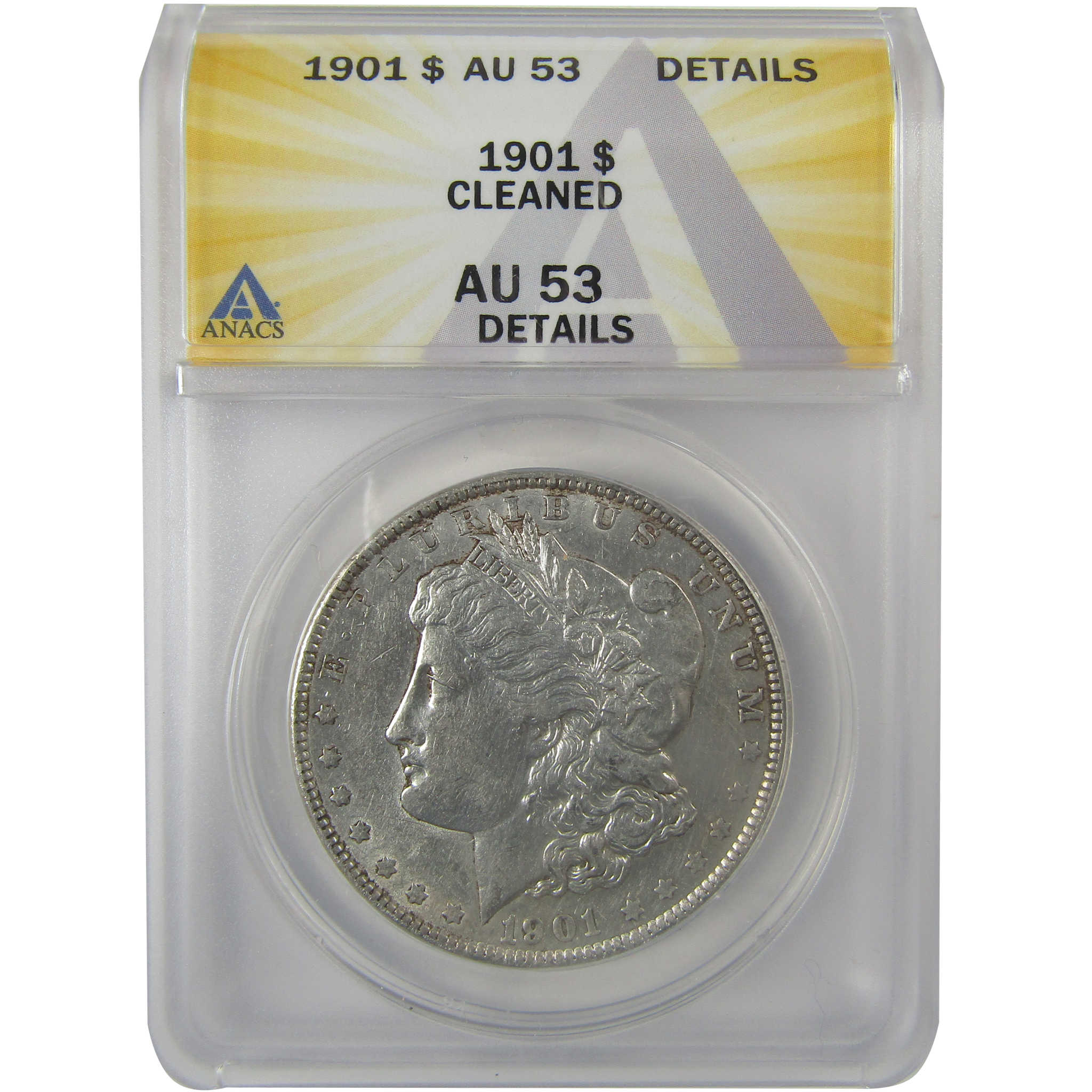 1901 Morgan Dollar AU 53 Details ANACS Silver $1 Coin SKU:I21291 - Morgan coin - Morgan silver dollar - Morgan silver dollar for sale - Profile Coins & Collectibles