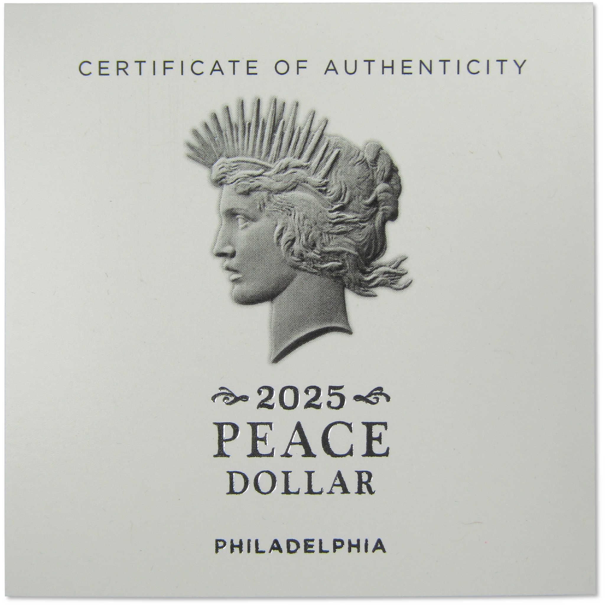 2025 Peace Silver Dollar Uncirculated Mint State $1 Coin OGP COA