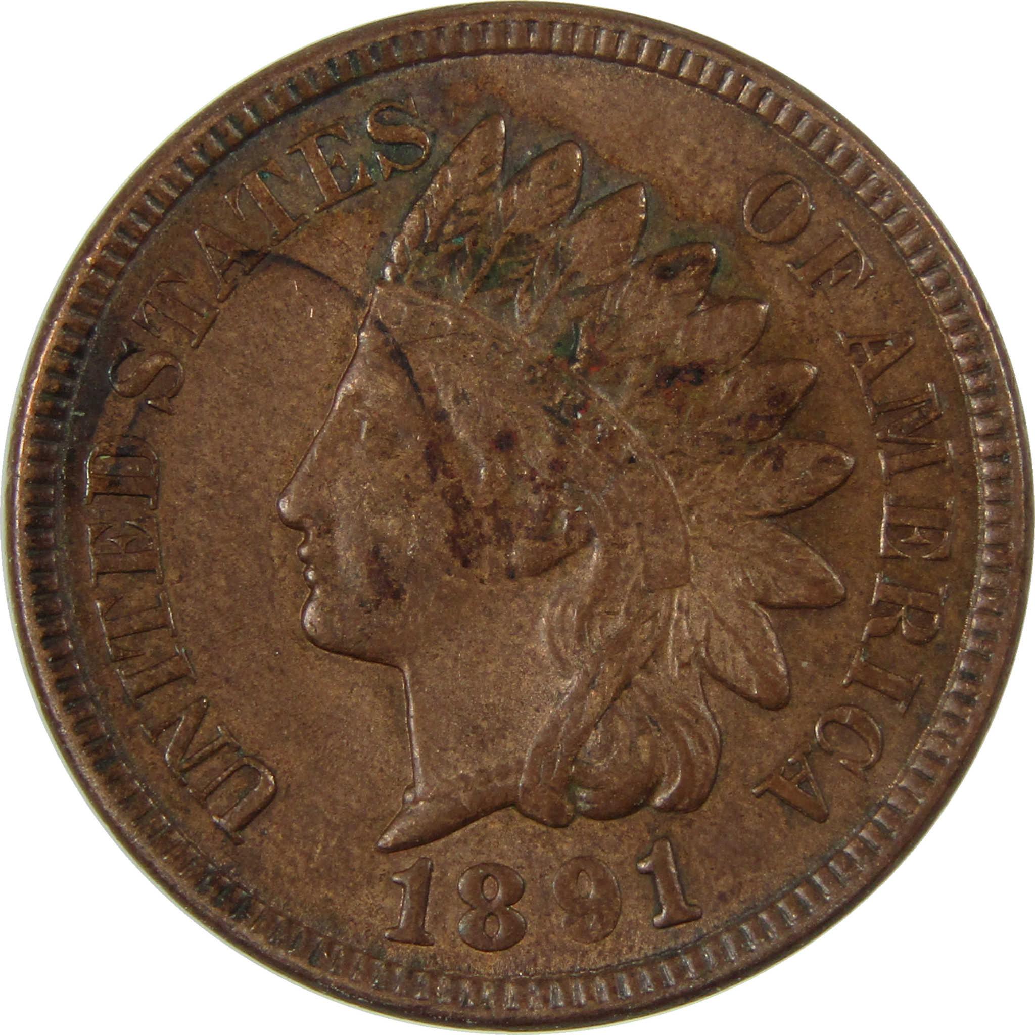 1891 Indian Head Cent AU About Uncirculated Penny 1c Coin SKU:I26936