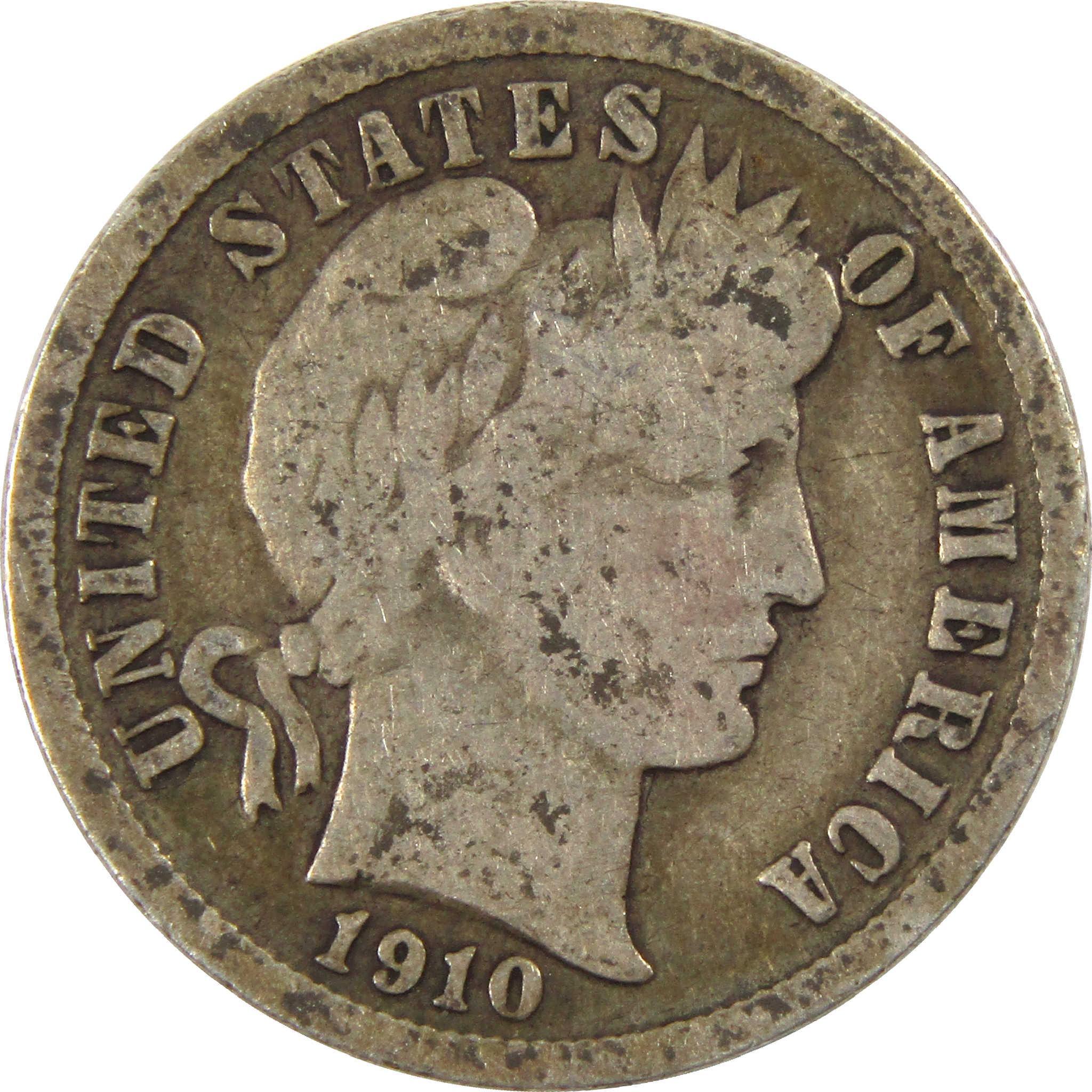 1910 Barber Dime G Good Silver 10c Coin