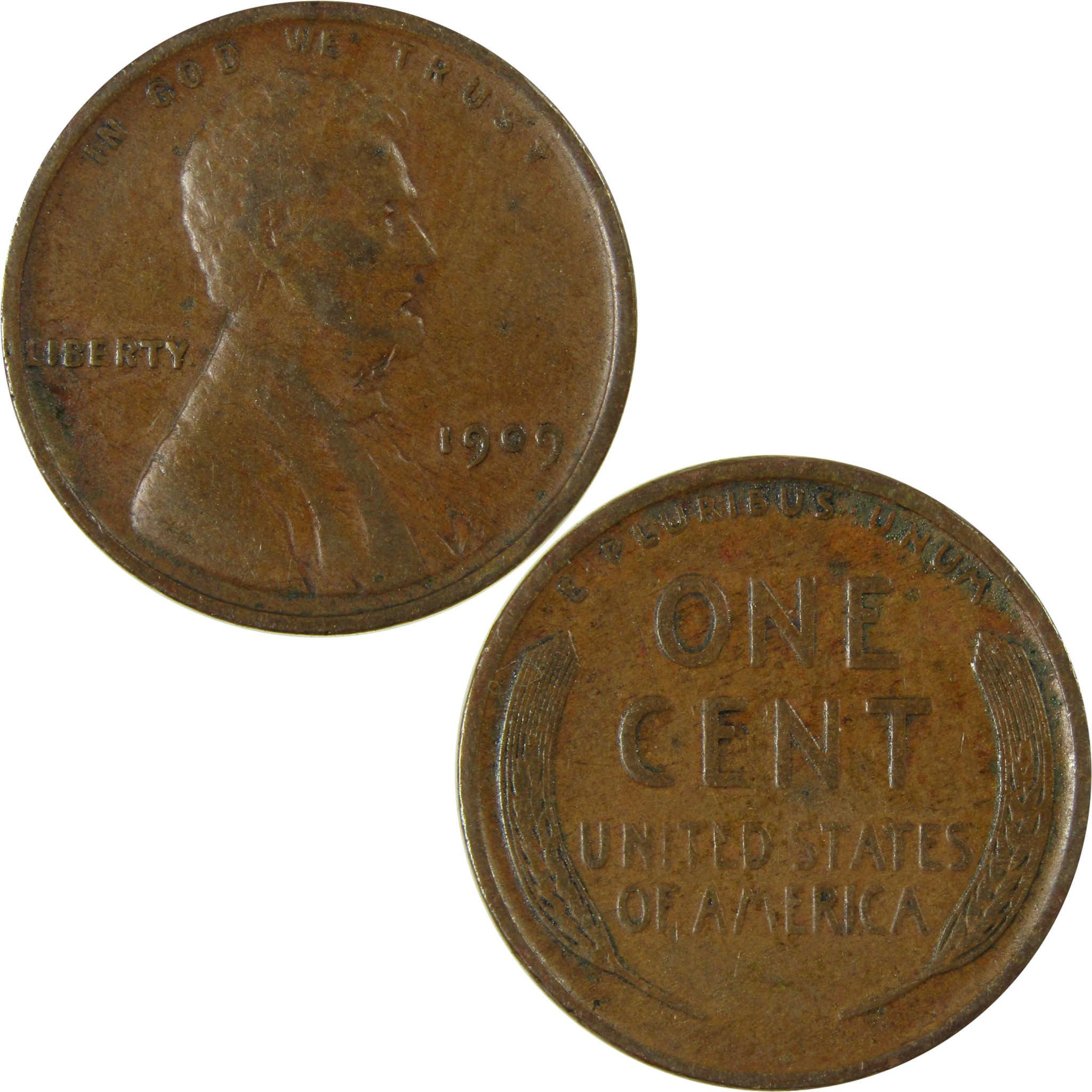 1909 Lincoln Wheat Cent F Fine Details Penny 1c Coin SKU:I26339
