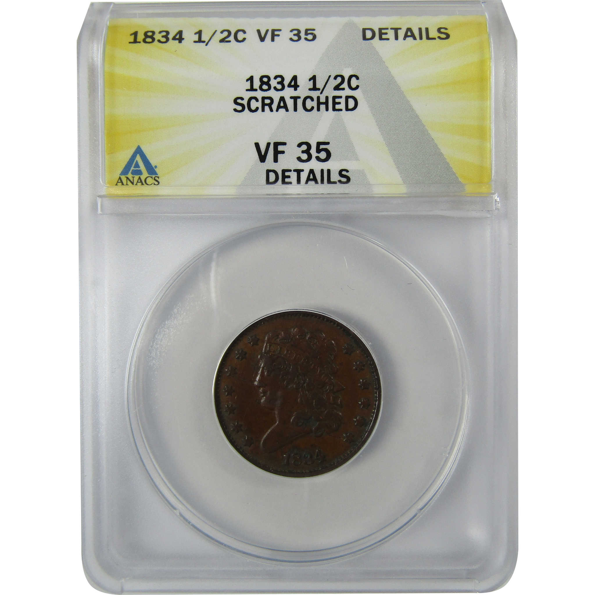 1834 Classic Head Copper Half Cent VF 35 Details ANACS Penny SKU:CP786