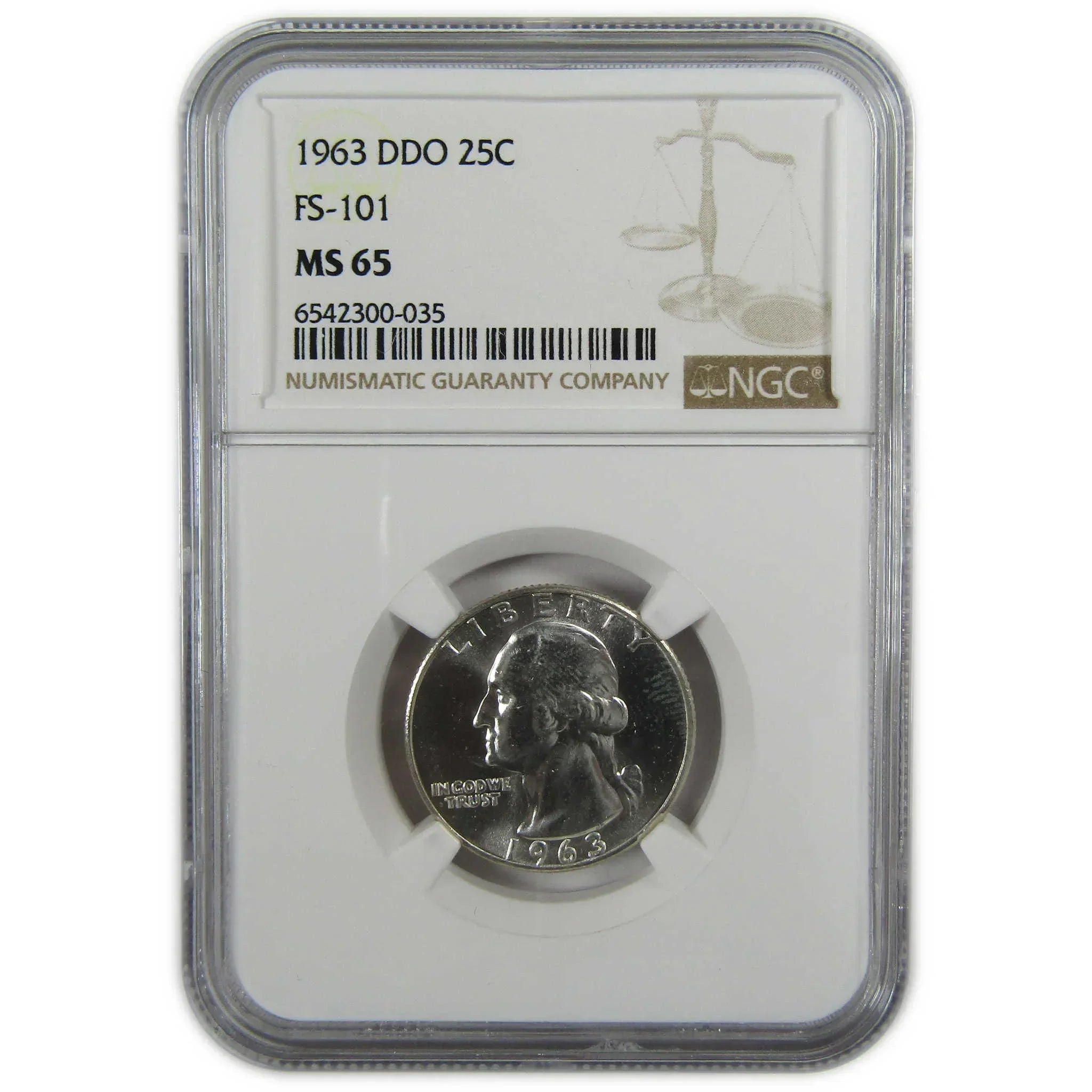 1963 Double Die Obv FS-101 Washington Silver 25c MS 65 NGC SKU:CP359