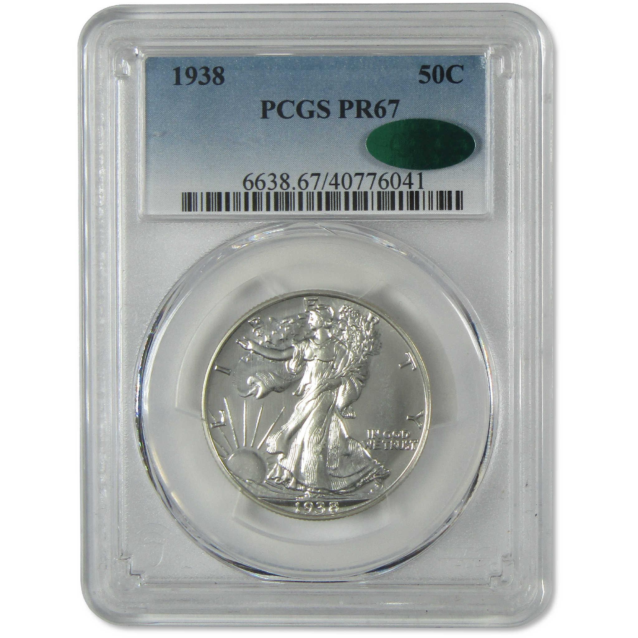 1938 Liberty Walking Silver Half Dollar PR 67 PCGS CAC Proof 50c Coin