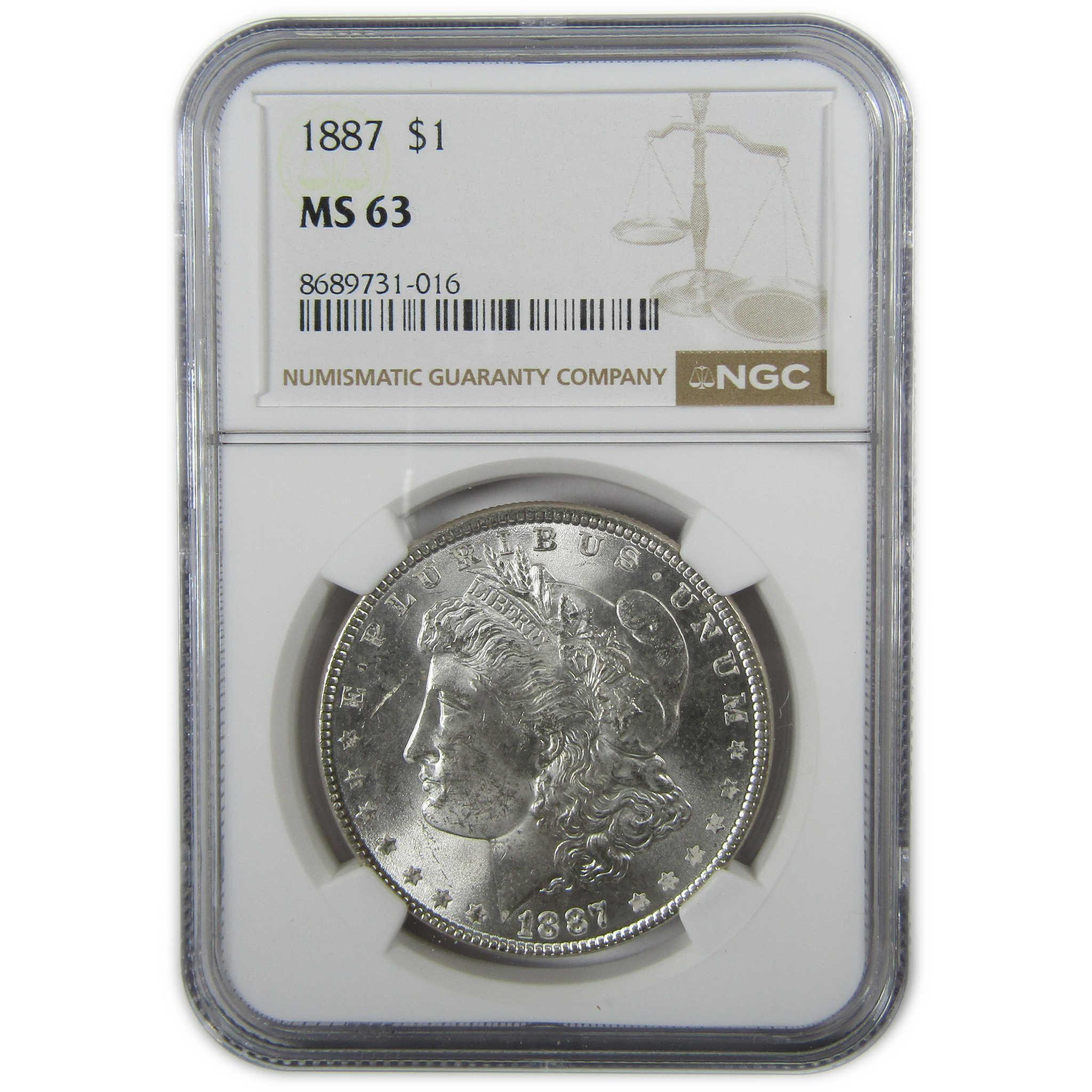 1887 Morgan Silver Dollar MS 63 NGC Uncirculated $1 Coin SKU:CP458 - Morgan coin - Morgan silver dollar - Morgan silver dollar for sale - Profile Coins & Collectibles