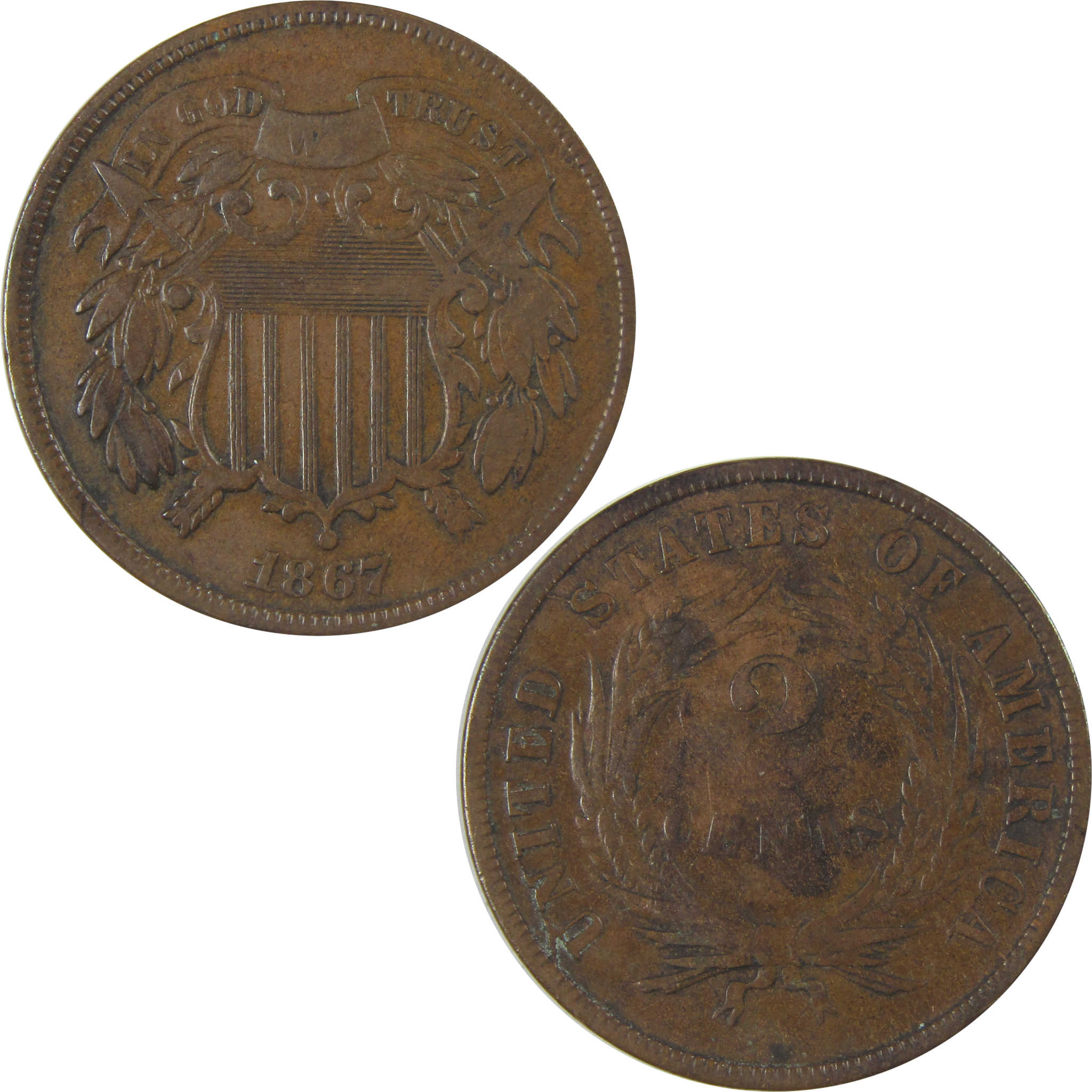 1867 Two Cent Piece F Fine 2c Coin SKU:CP26