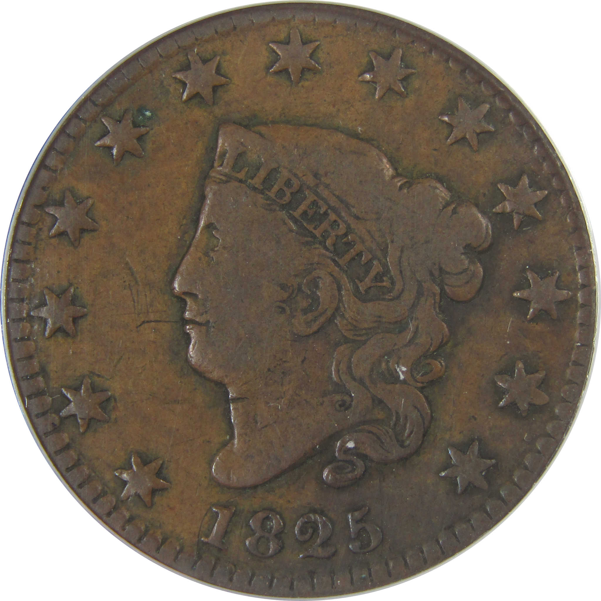 1825 Coronet Head Large Cent VG 8 ANACS Copper Penny SKU:CPC1175