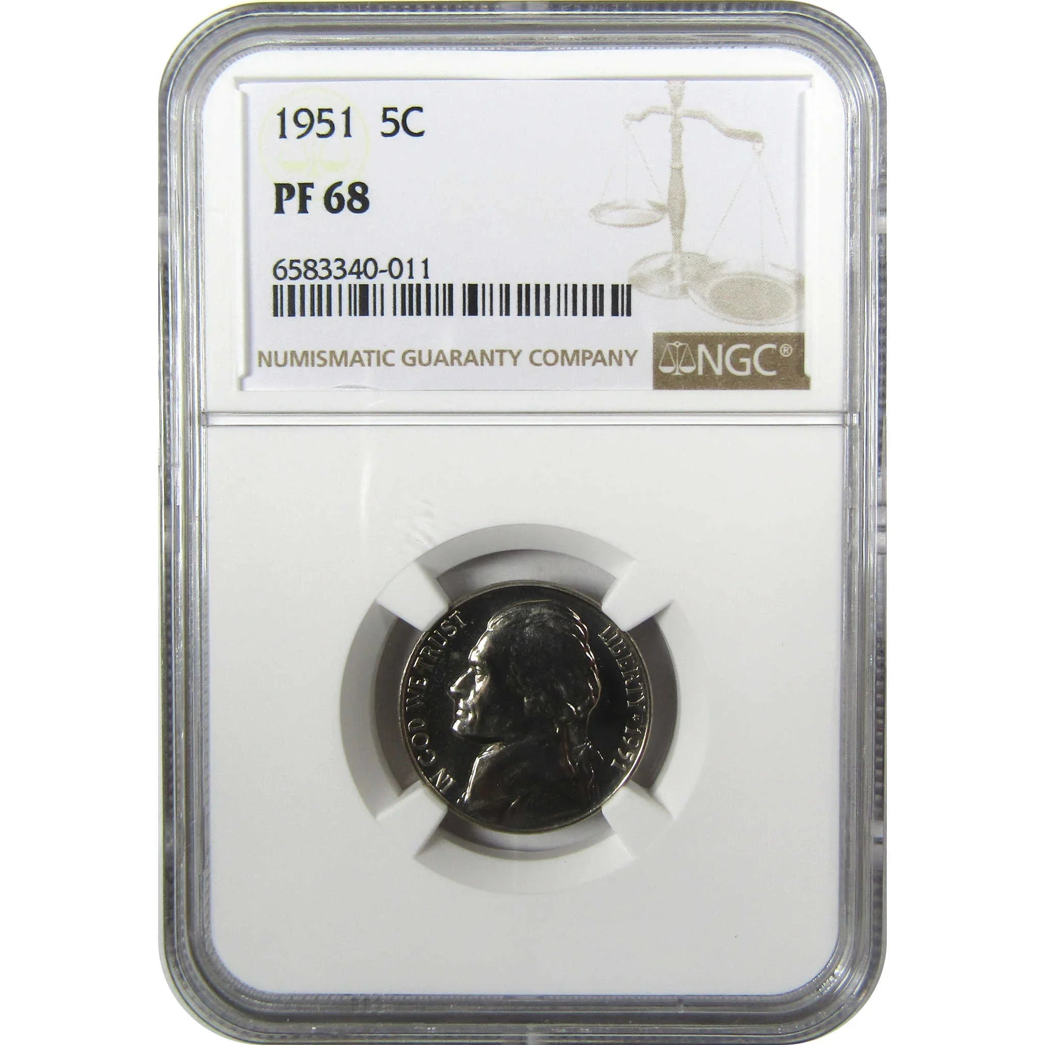 1951 Jefferson Nickel PF 68 NGC Proof 5c Coin Collectible SKU:I27333