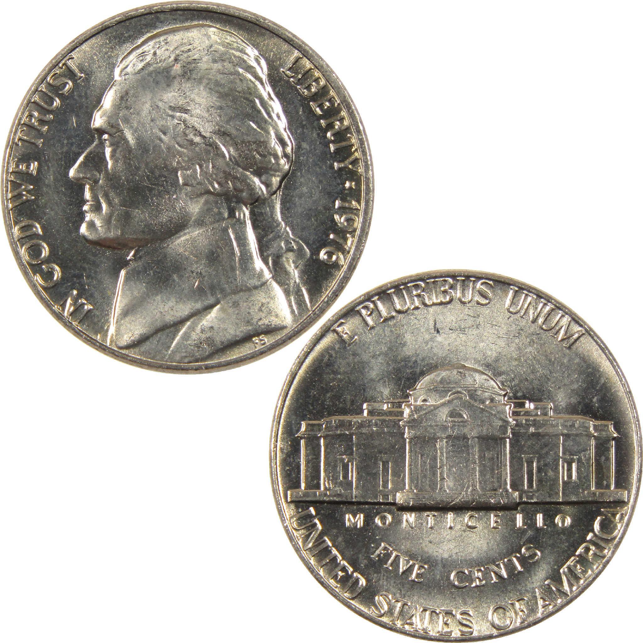 1976 Jefferson nickel collectible coin, obverse with profile portrait, reverse with Monticello.