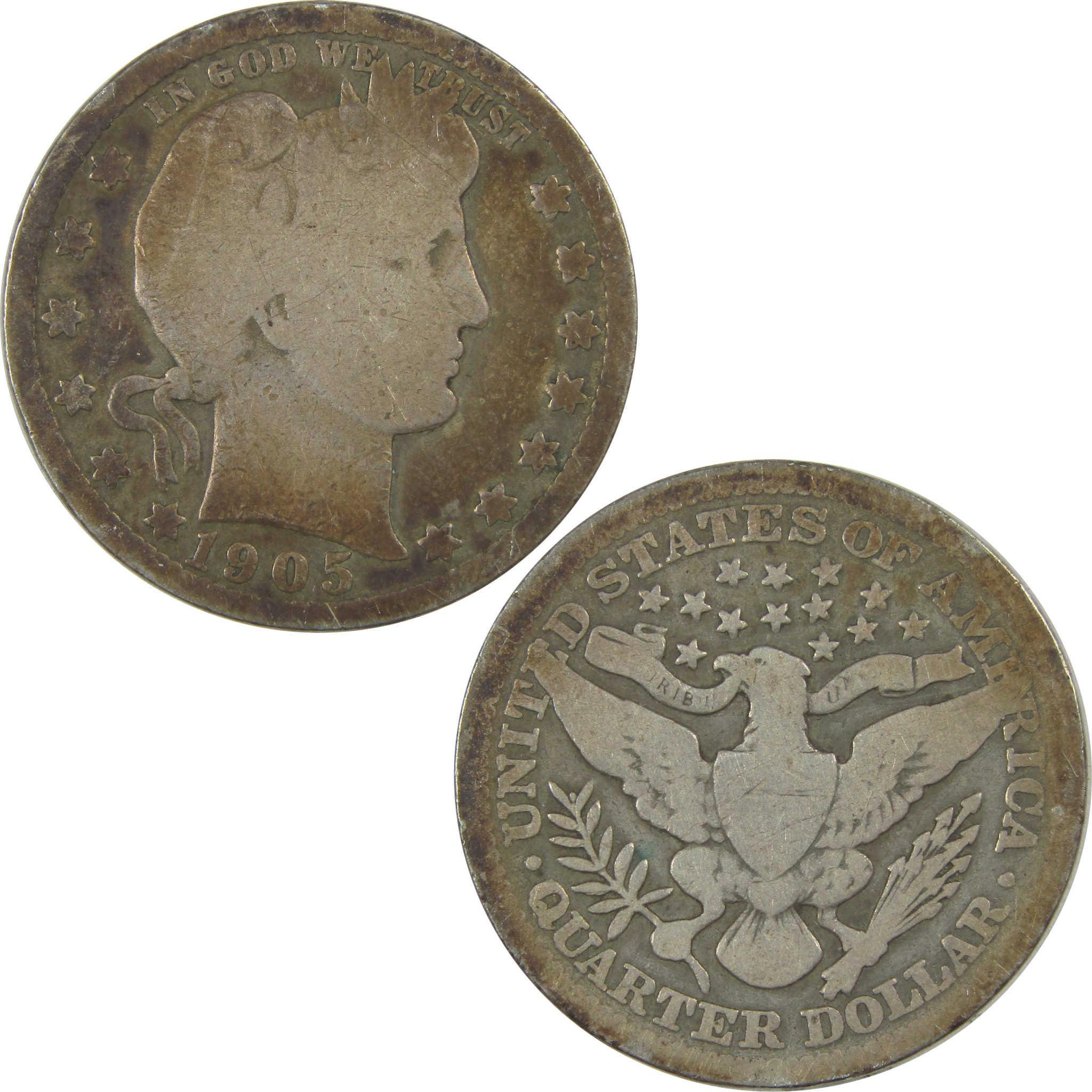 1905 Barber Quarter G Good Details Silver 25c Coin SKU:I21803