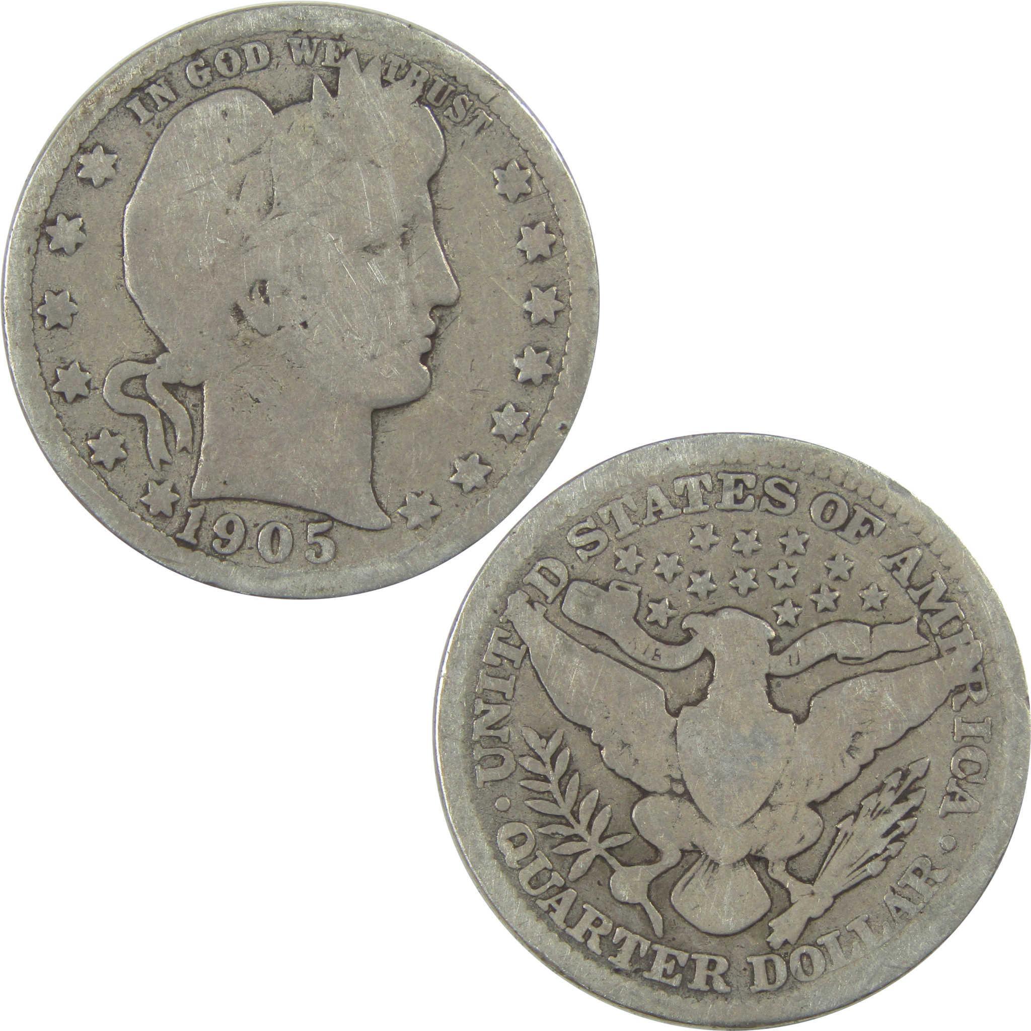 1905 Barber Quarter G Good Details Silver 25c Coin SKU:I21804