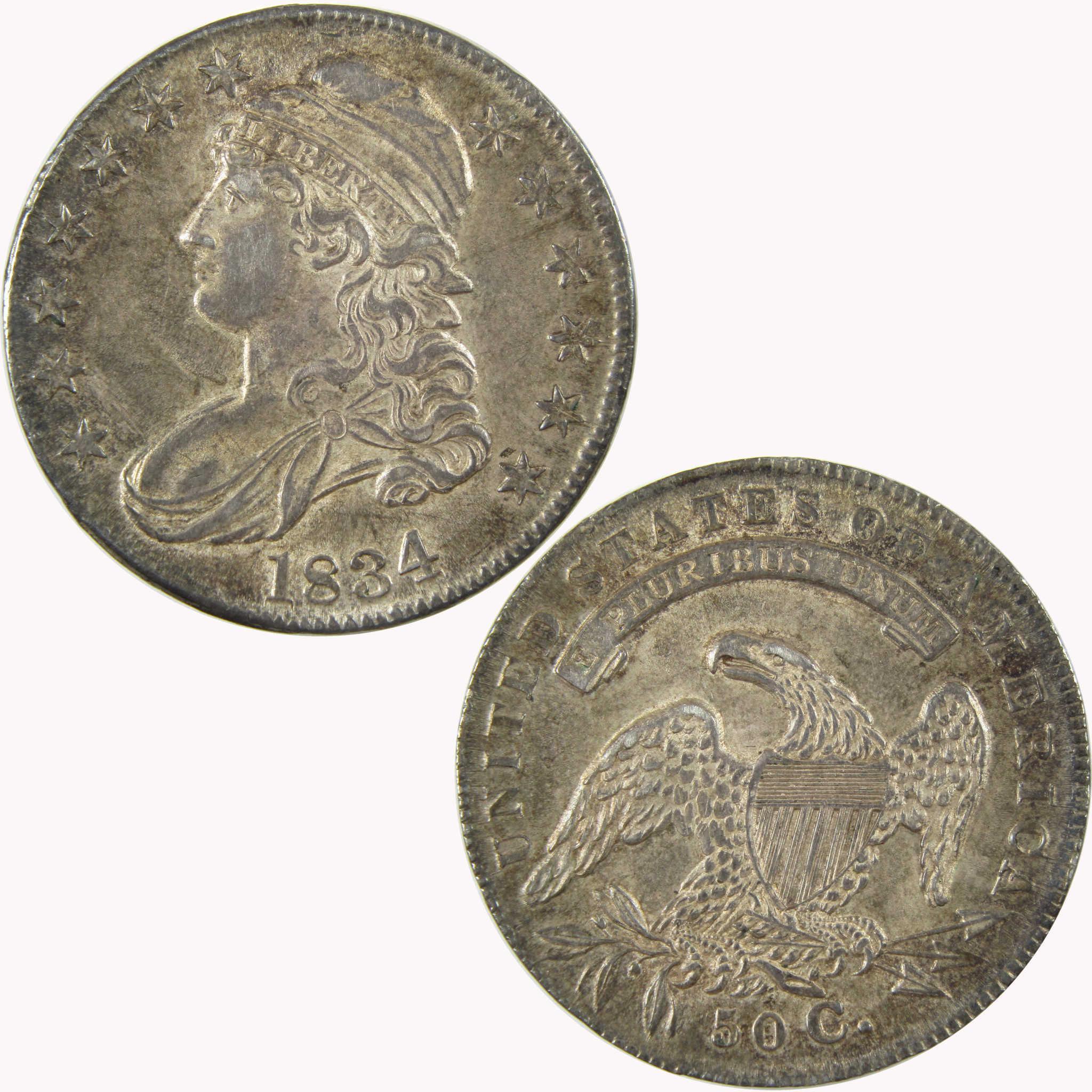 1834 Large Date and Letters Capped Bust Silver Half Dollar Choice AU
