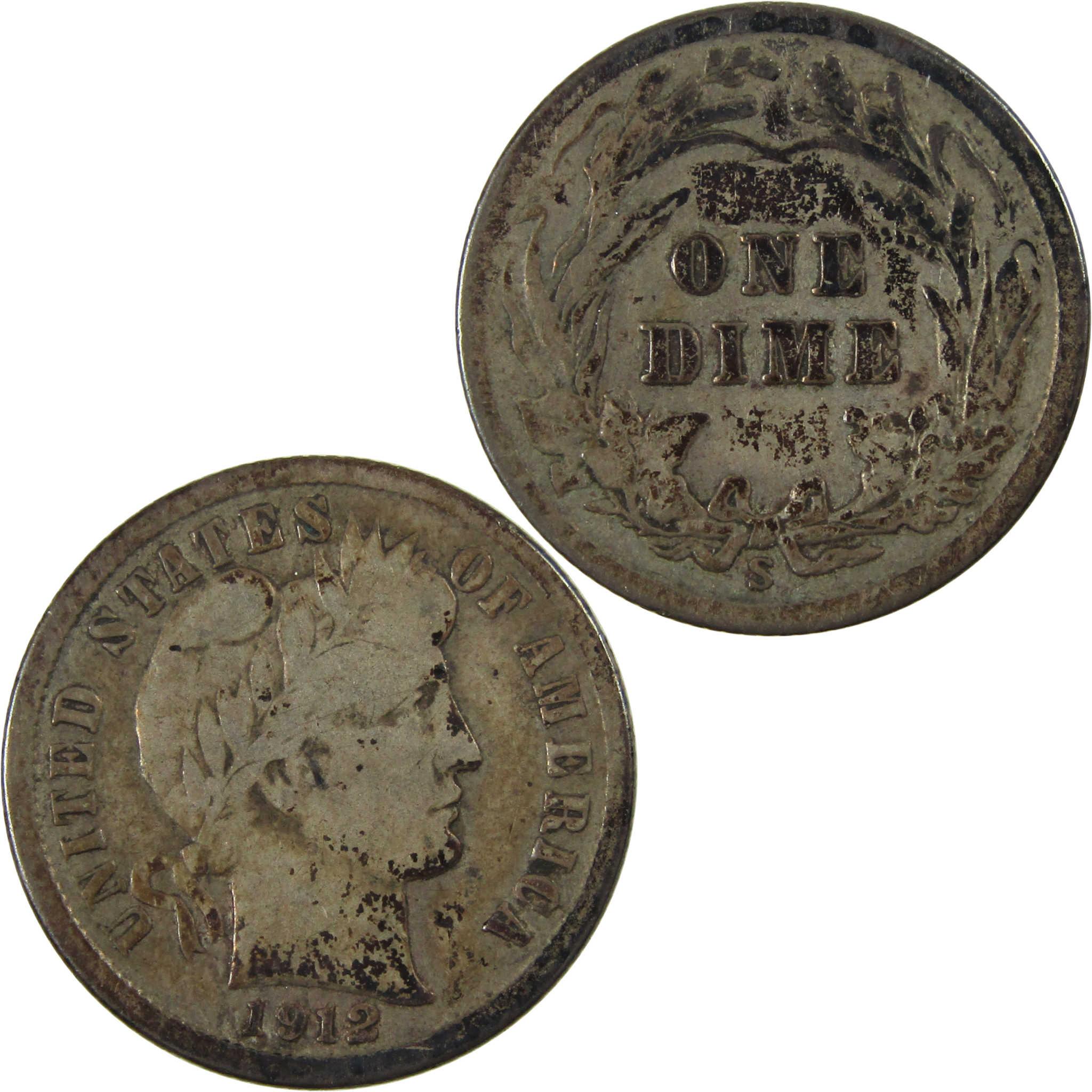 1912 S Barber Silver Dime VG Very Good 10c Coin Collectible SKU:CP86