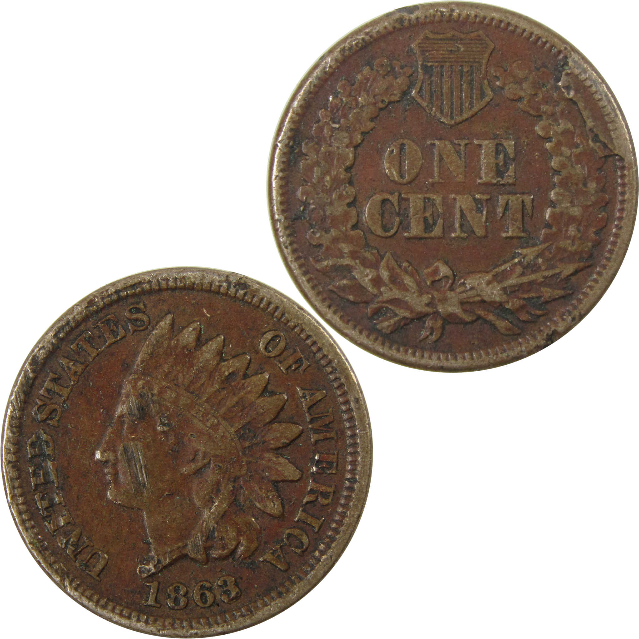 1863 Indian Head Cent F Fine Details Penny 1c Coin SKU:CP1195