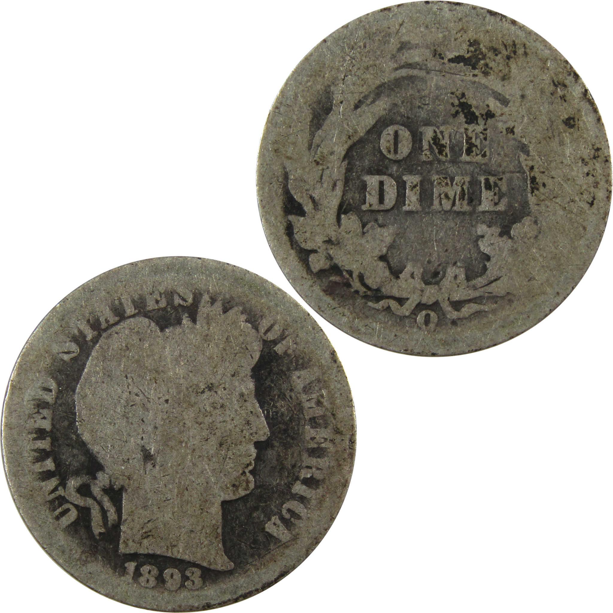 1893 O Barber Silver Dime AG About Good 10c Coin SKU:CP1339