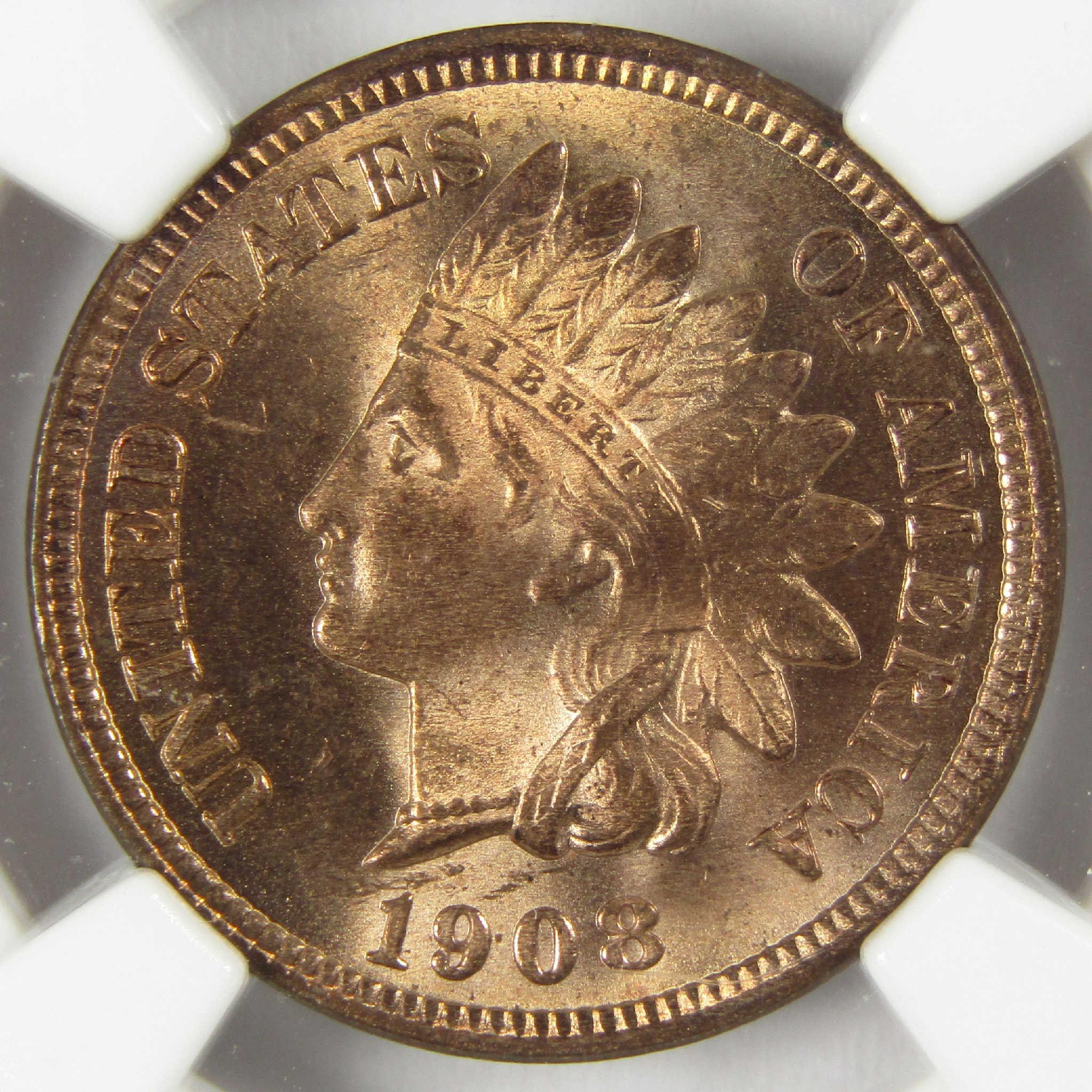 1908 Indian Head Cent MS 64 RB NGC Penny Uncirculated 1c Coin