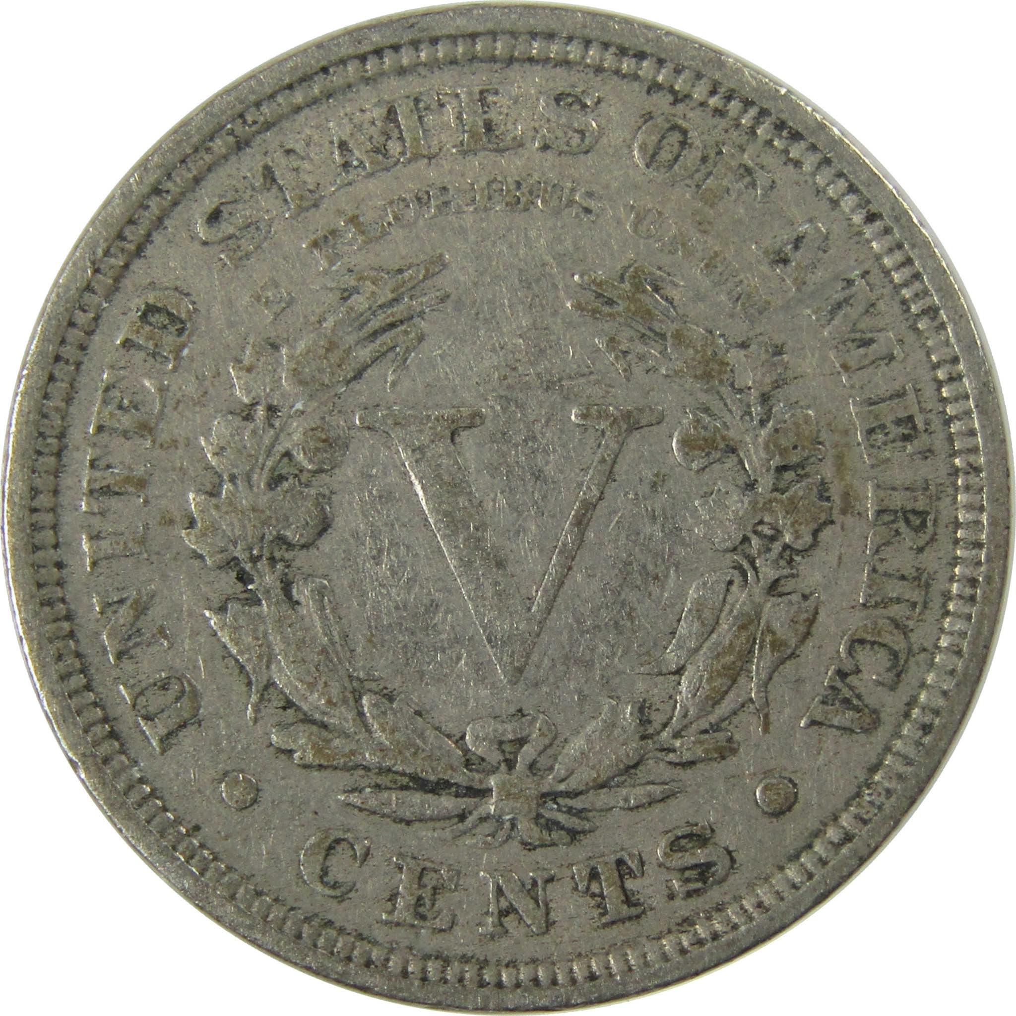 1907 Liberty Head V Nickel F Fine 5c Coin Collectible SKU:I26922