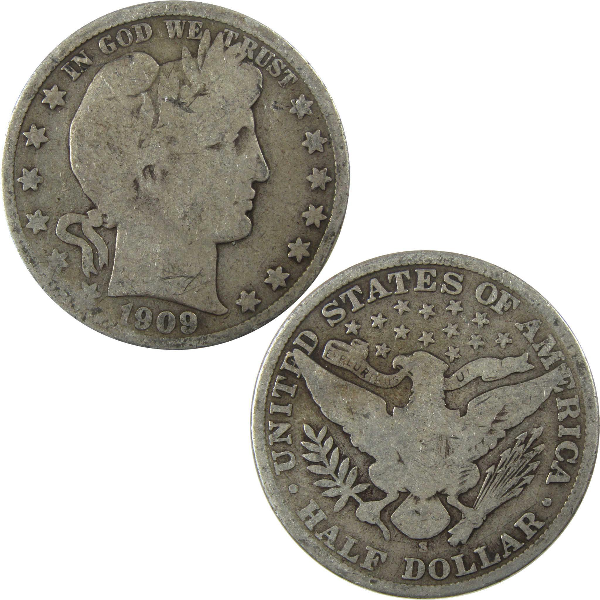 1909 S Barber Silver Half Dollar G Good Details 50c Coin SKU:I25817