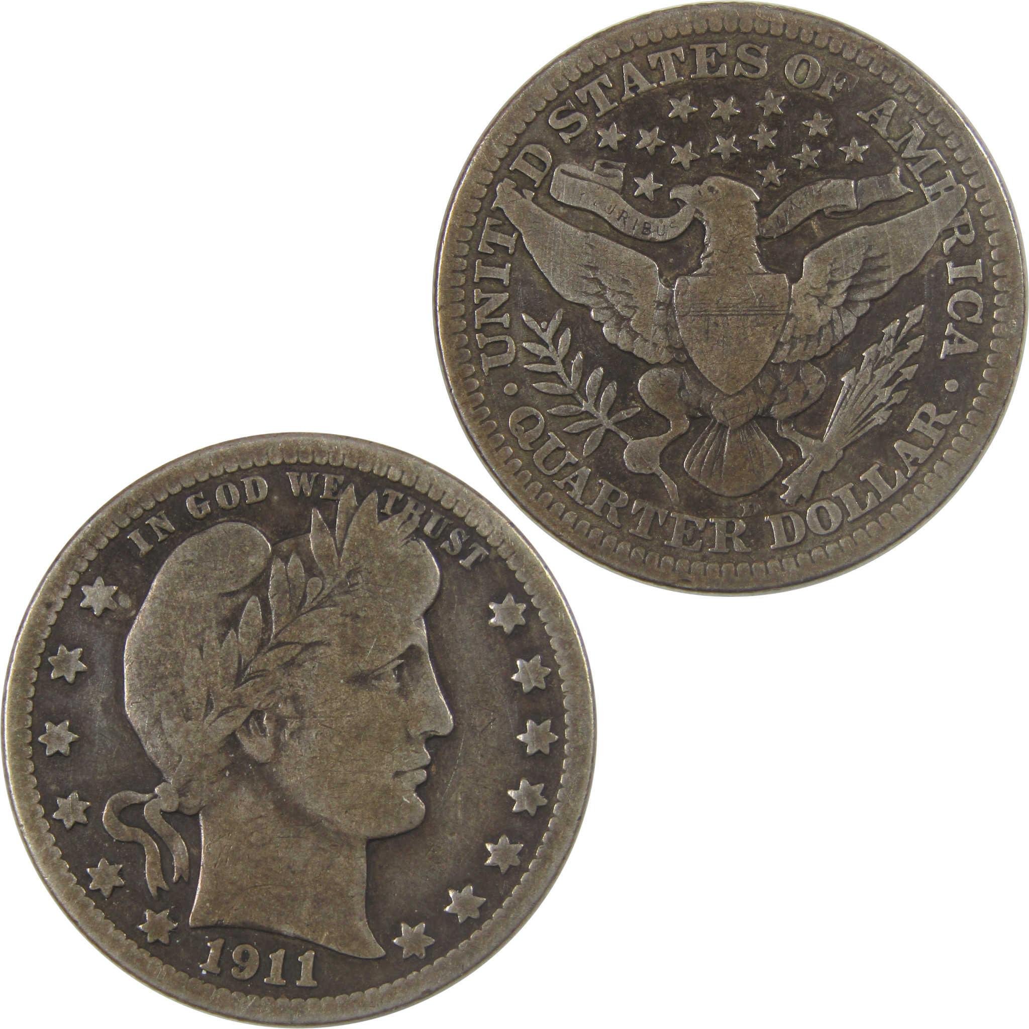1911 D Barber Silver Quarter VG Very Good 25c Coin SKU:I25156