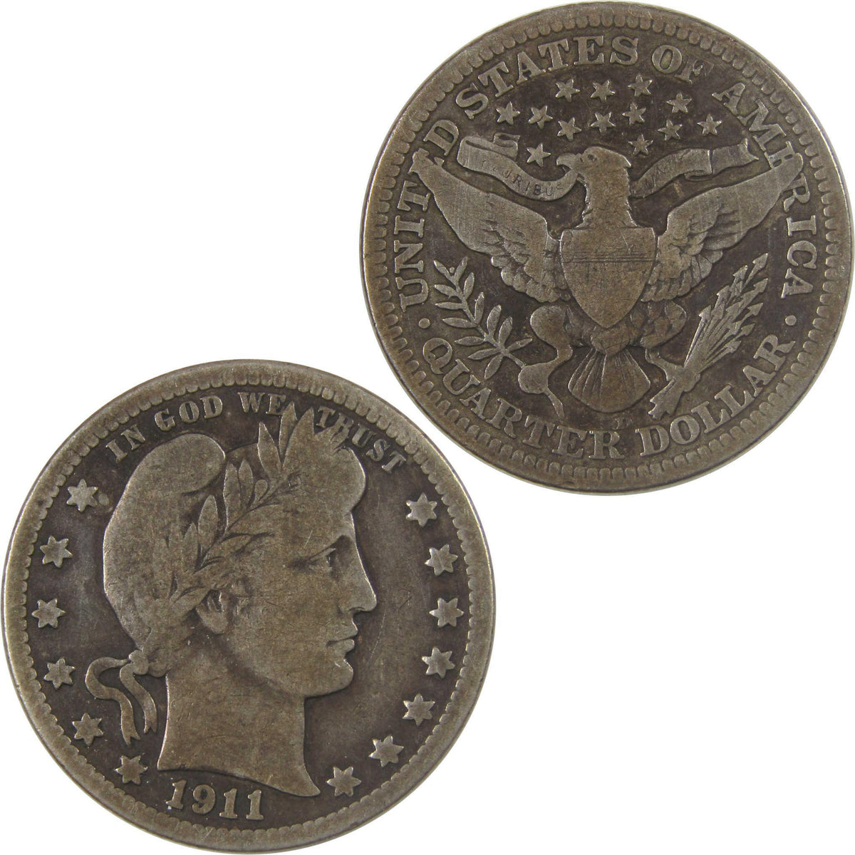 1911 D Barber Silver Quarter VG Very Good 25c Coin SKU:I25156