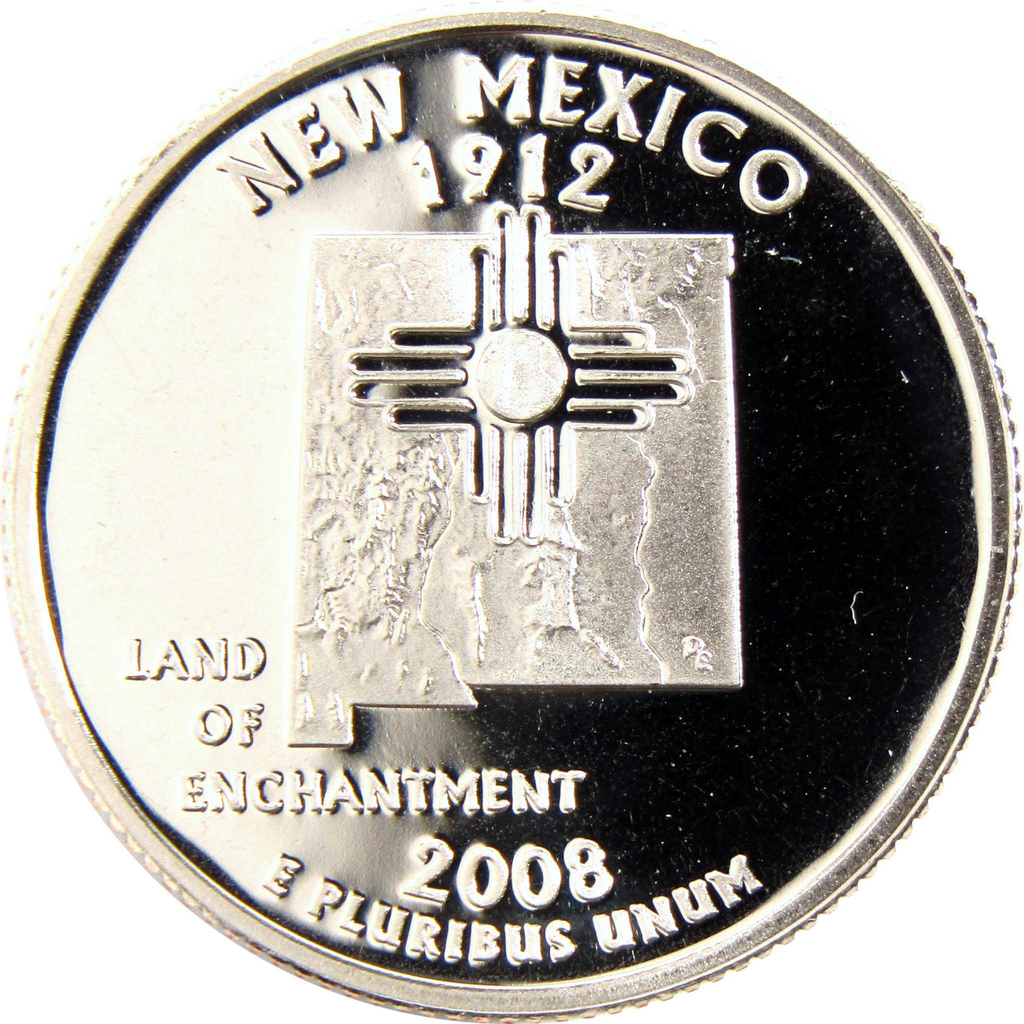 2008 New Mexico state quarter with Zia sun symbol and state outline, collectible coin