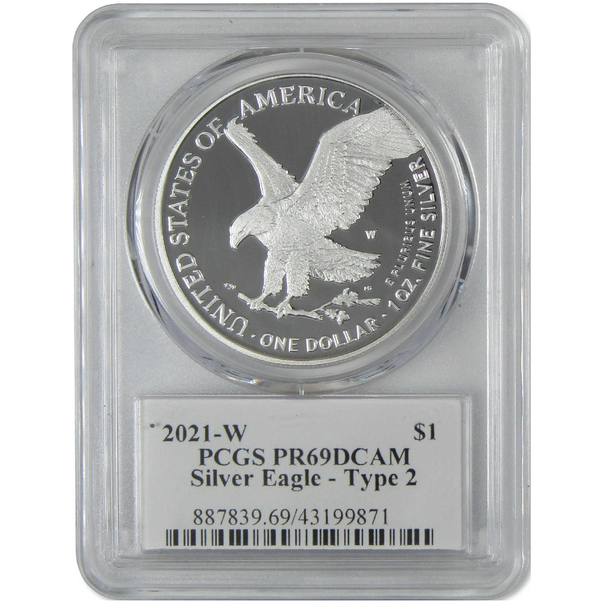 2021 W Type 2 American Silver Eagle PR 69 DCAM PCGS Proof Damstra