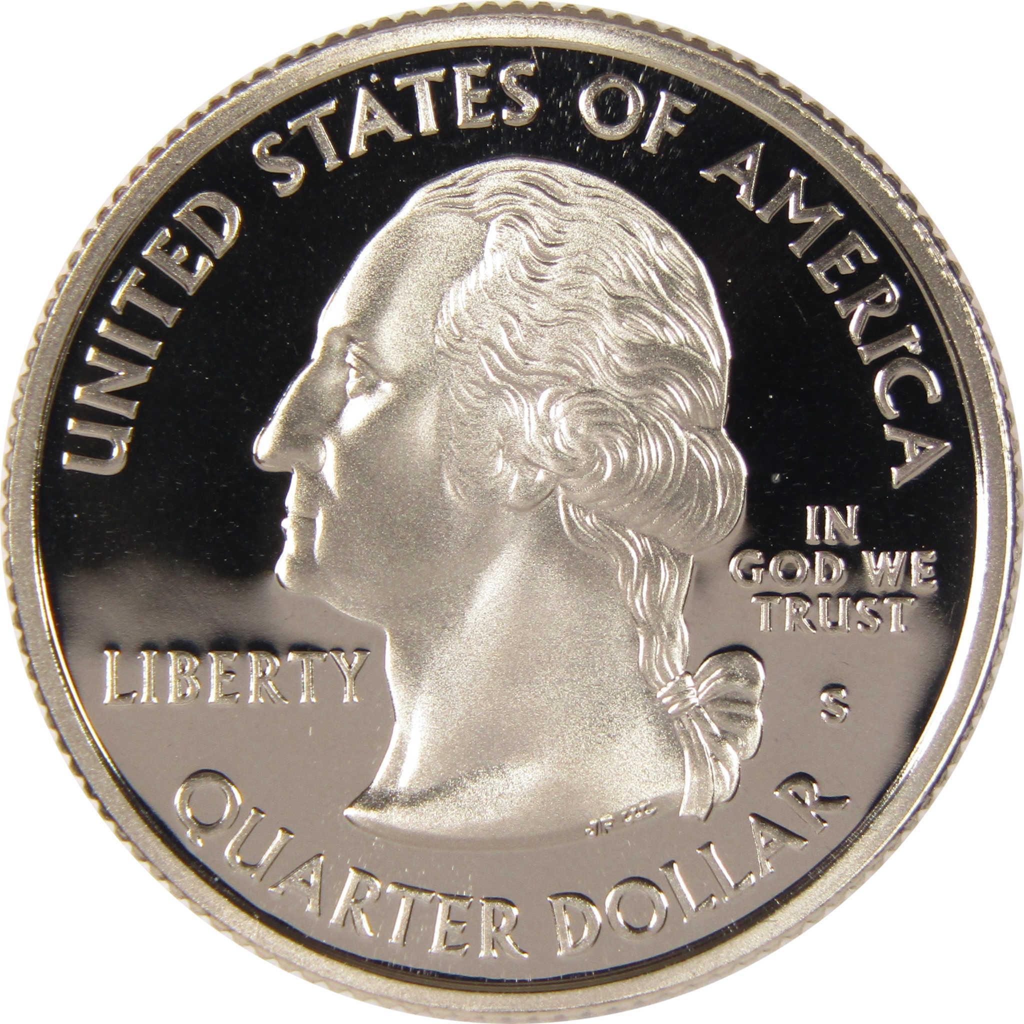 United States proof quarter dollar coin with Washington portrait and S mint mark