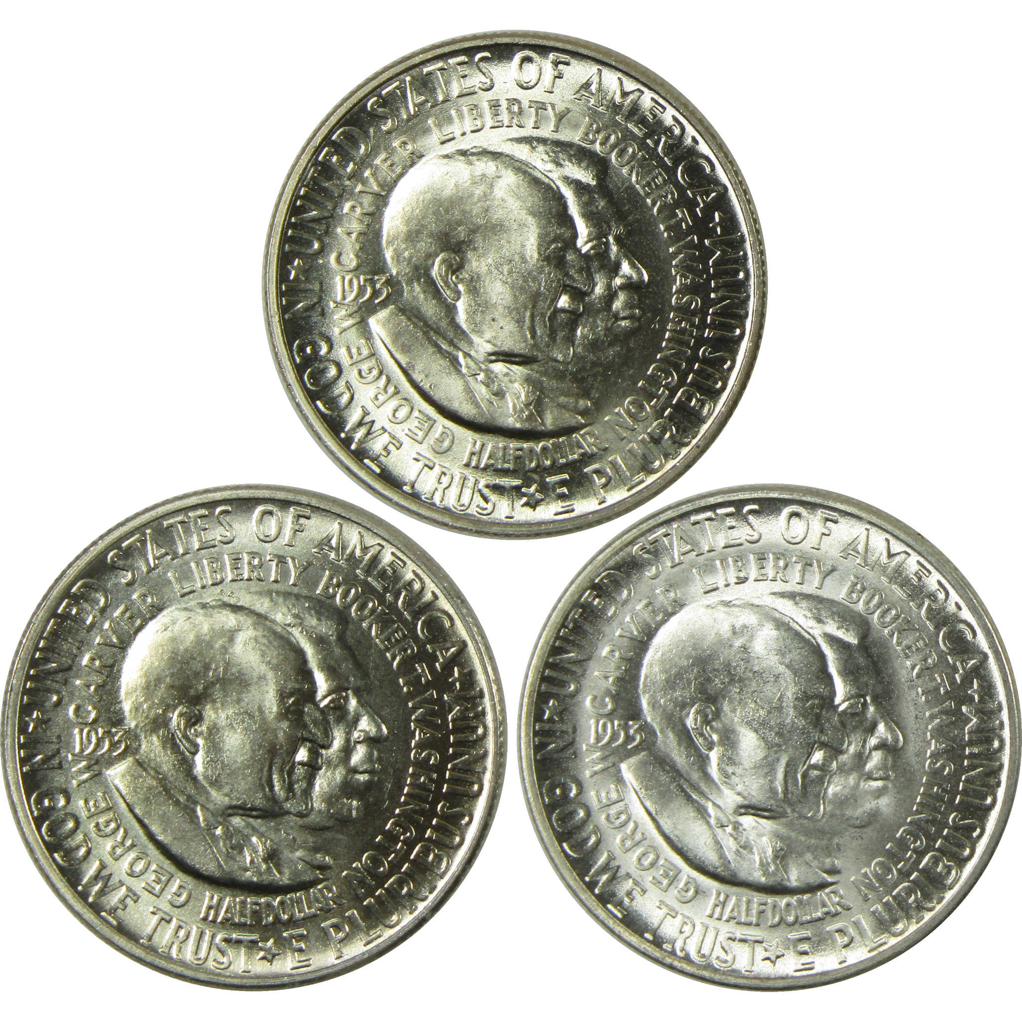 1953 PDS Washington-Carver 50c 3 Coin All-Mint Set BU Choice Unc