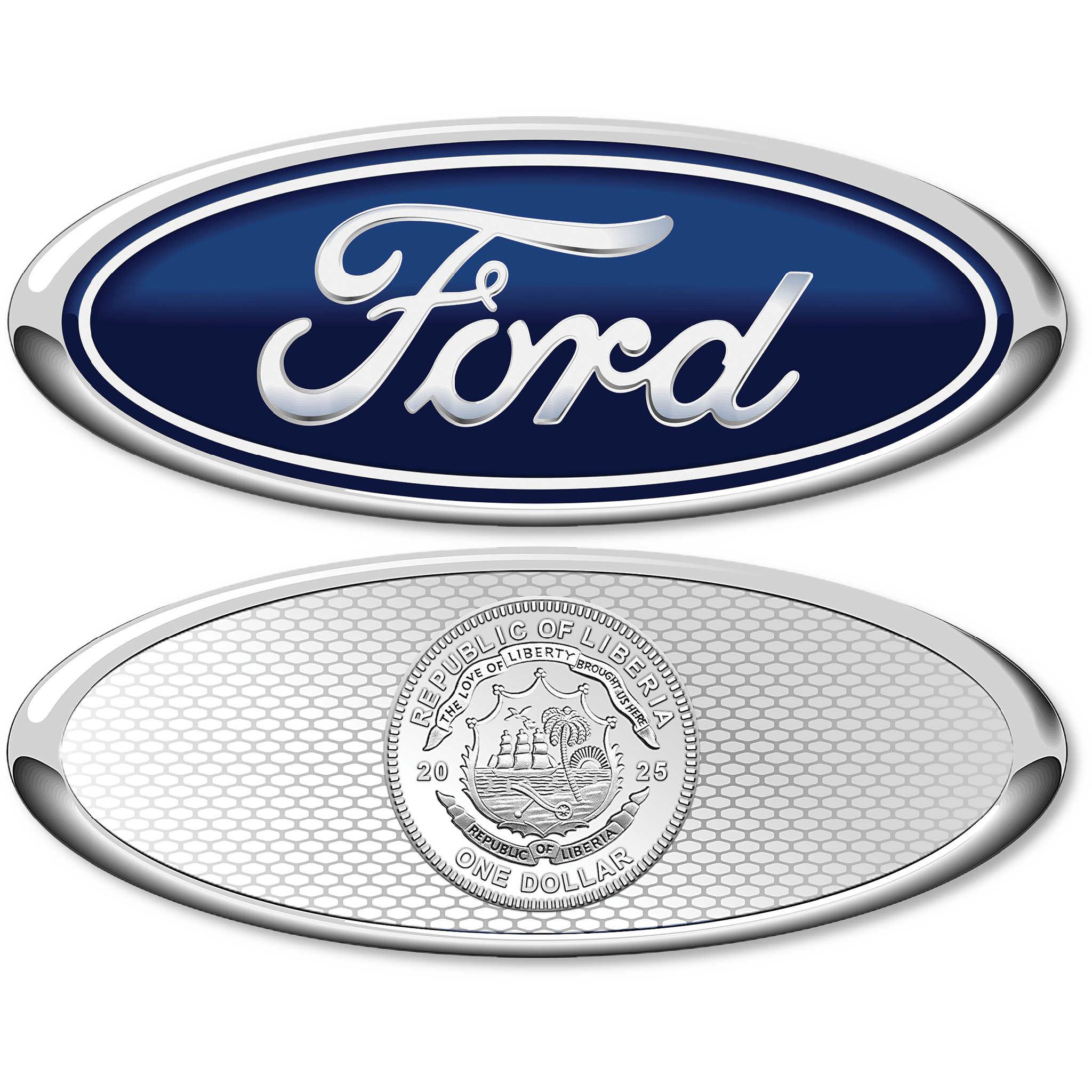 2025 Liberia Ford Emblem Logo Oval-Shaped White Brass $1 Coin