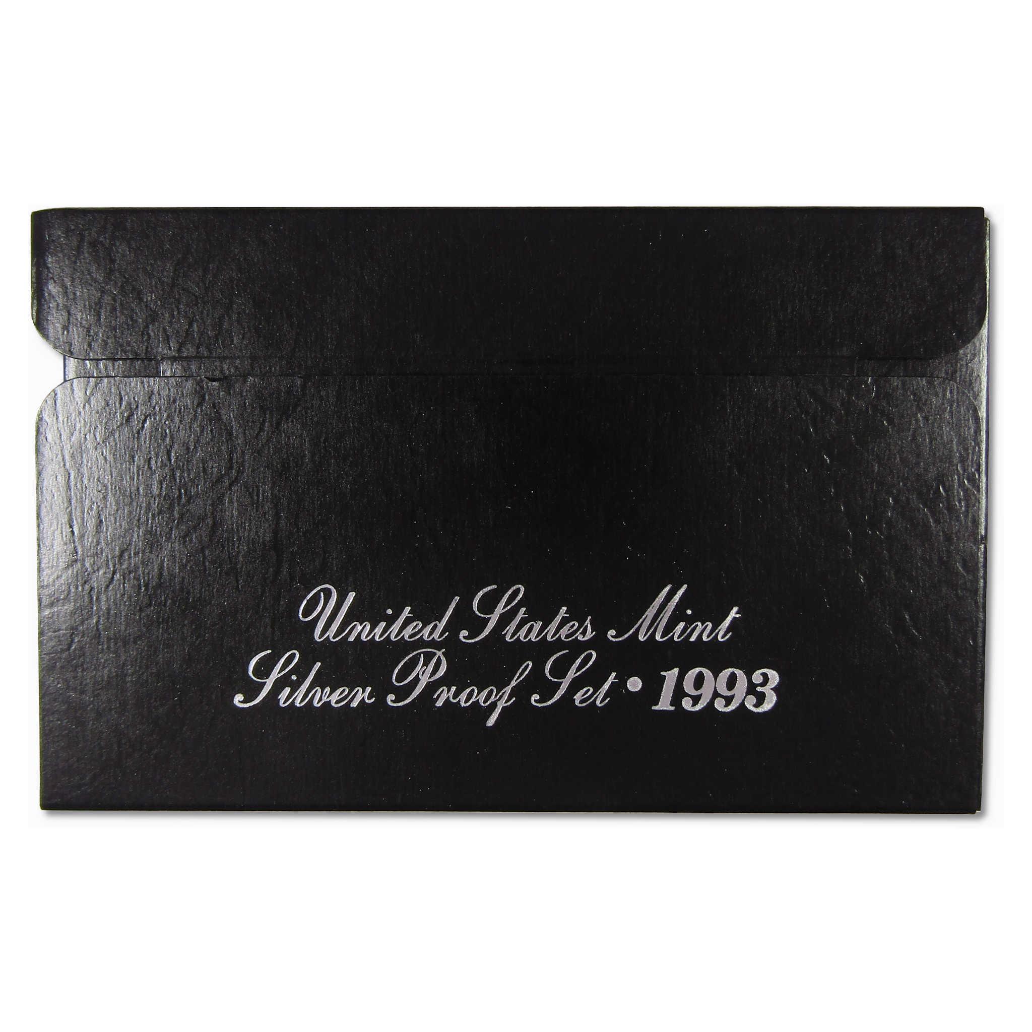 1993 United States Mint silver proof set black holder, collectible coin packaging
